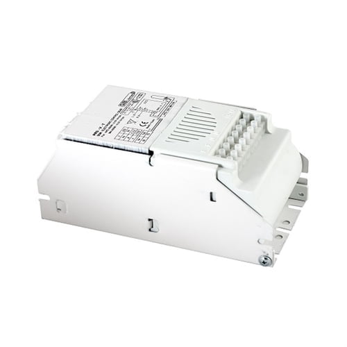 En cylindrisk metalbeholder i grå farve med en mat overflade og en let struktureret tekstur. Øverst er der en rund ventilationsåbning, der er dækket af et gitter. På siden findes et mærkat med tekniske specifikationer og en række elektriske tilslutninger. Beholderen hviler på fire solide ben, der sikrer stabilitet.