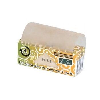 Greengo - Wide Rolls Meterpapir kommer i en dekorativ æske med en "PUSH" etiket og spiralmønster, perfekt til en forbedret oplevelse.