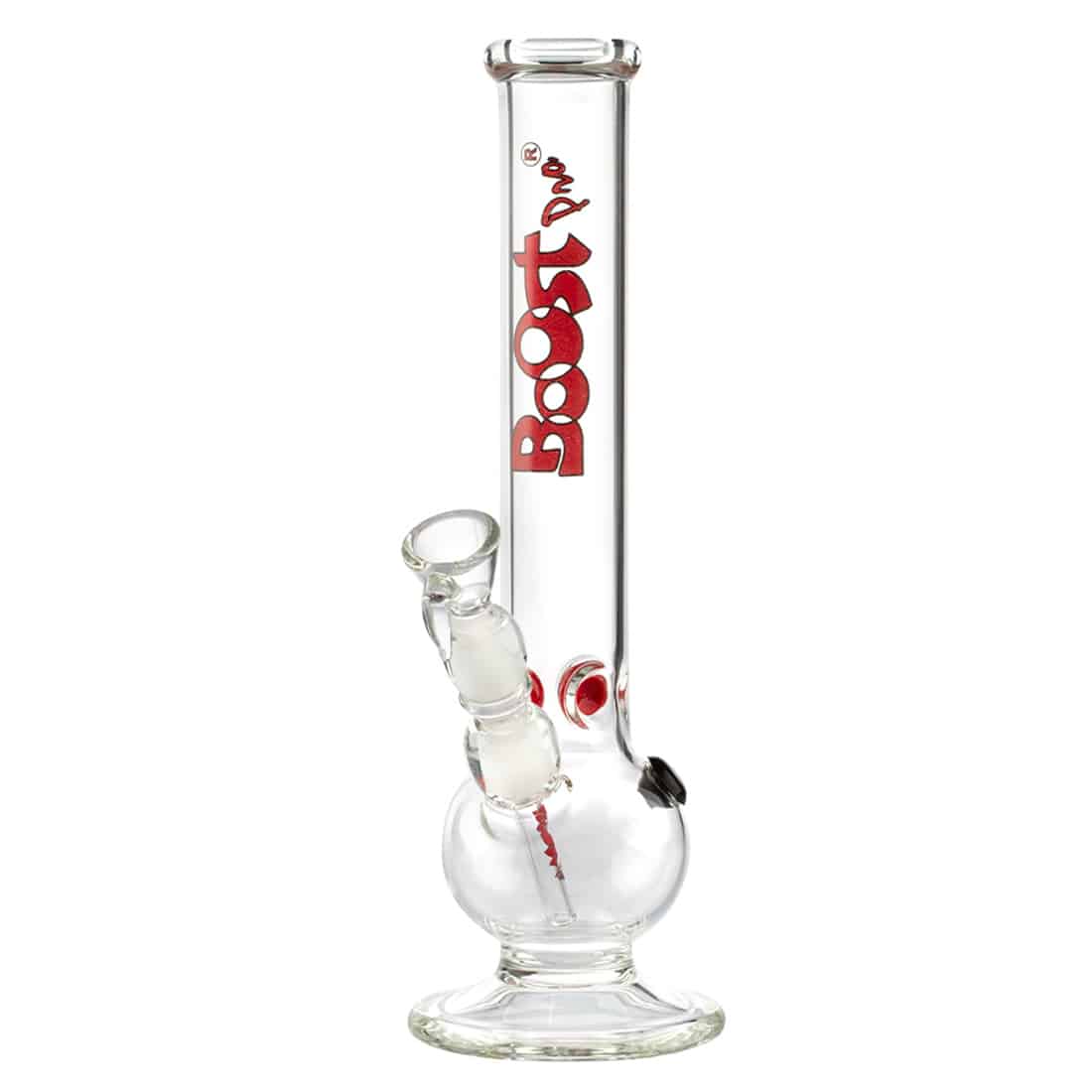 Boost Bouncer har en rund form med en dyb rød farve og en glat, blank overflade. Den er lavet af elastisk materiale, der giver en let refleksion. Øverst findes en håndtag i en lysere rød nuance, der tilføjer en kontrast. Bunden er flad og stabil, hvilket sikrer en god balance. Målene er 32 cm i diameter.