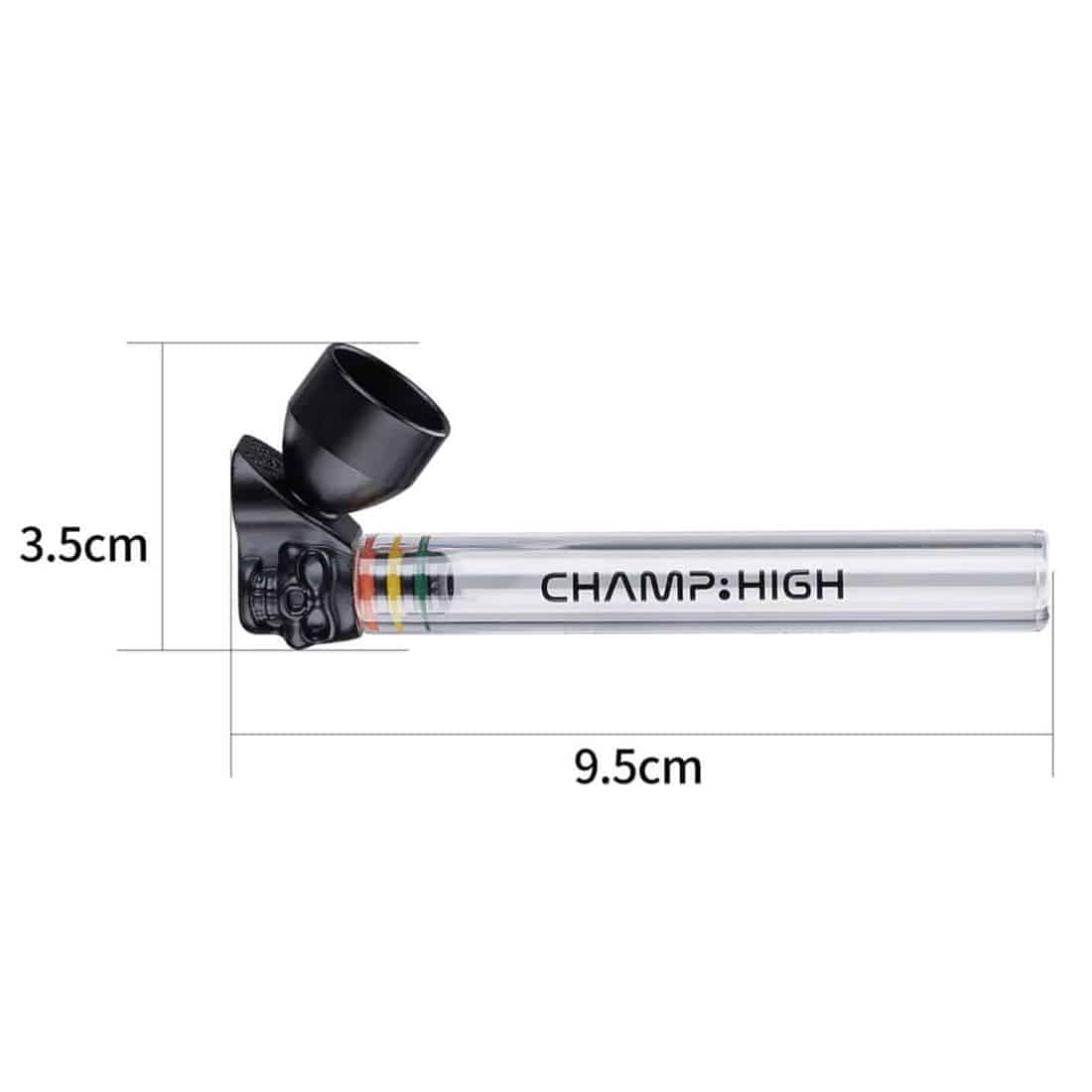 En gennemsigtig krystalrørformet genstand i form af et kranium pryder overfladen. Den klare glasoverflade reflekterer lyset og skaber et glimtende udtryk. Detaljer som øjenhuler og næsebor er tydeligt formet, hvilket giver en realistisk fremtoning. Røret har en glat tekstur med præcise kanter, og der er en lille åbning til inhalation.