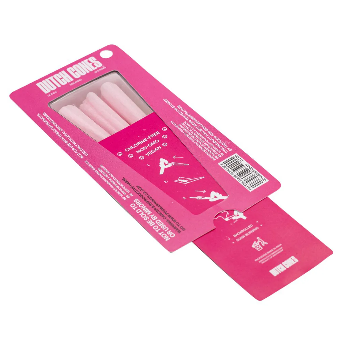 Tre koniske papirkegler fremstår i en delikat rosa farve. Hver kegle har en glat overflade, der fremhæver den lette glans. Keglerne er prydet med et subtilt mønster, som tilfører dybde. De er placeret tæt sammen, og toppen af hver kegle er spidse, hvilket skaber en harmonisk og ensartet form.