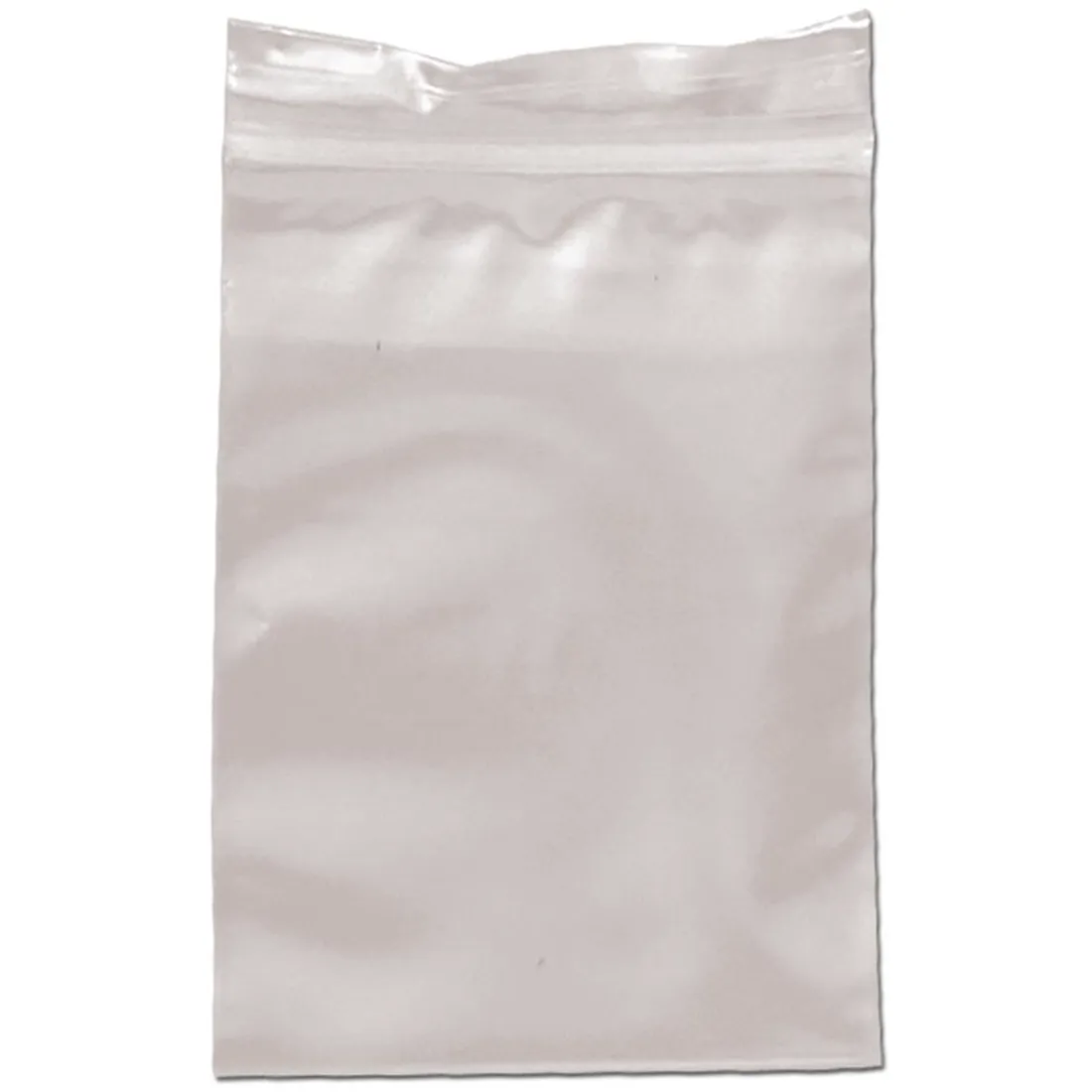 Hvide lynlåsposer er præsenteret i en bunke, hver med en gennemsigtig plastikoverflade, der afslører indholdet. Poserne har en solid lynlås i toppen, som er let at åbne og lukke. Målene er ensartede, og teksturen er glat, hvilket gør dem ideelle til opbevaring. Der er 100 stk. i en pakke, hvilket giver en praktisk løsning.