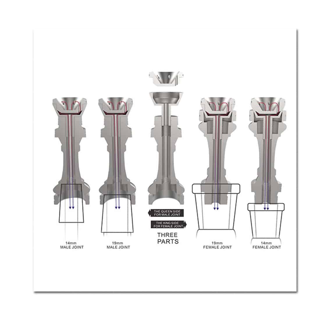 En universal olie-nail i titanium præsenterer sig med en glat, sølvfarvet overflade. Den har et cylindrisk design med en spids ende og en bredere base. Der er fine, matte linjer langs kroppen, der giver en tekstureret følelse. Den er udstyret med en lille, rund åbning i bunden, der er præcist skåret.