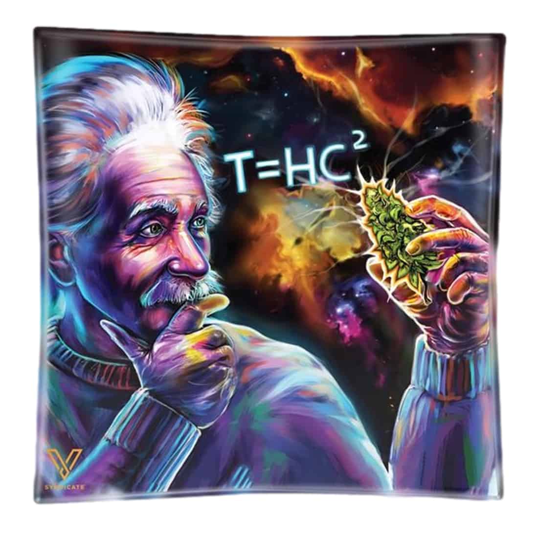 Et rundt askebæger med en dyb sort overflade, der reflekterer lys svagt. Det har en glat, skinnende tekstur og en bred kant, som afsluttes med en let hældning indad. Centralt i askebæggeret er der en indsnævring til opbevaring af cigaretter, hvilket skaber en tydelig kontrast mellem det matte og glansfulde område.