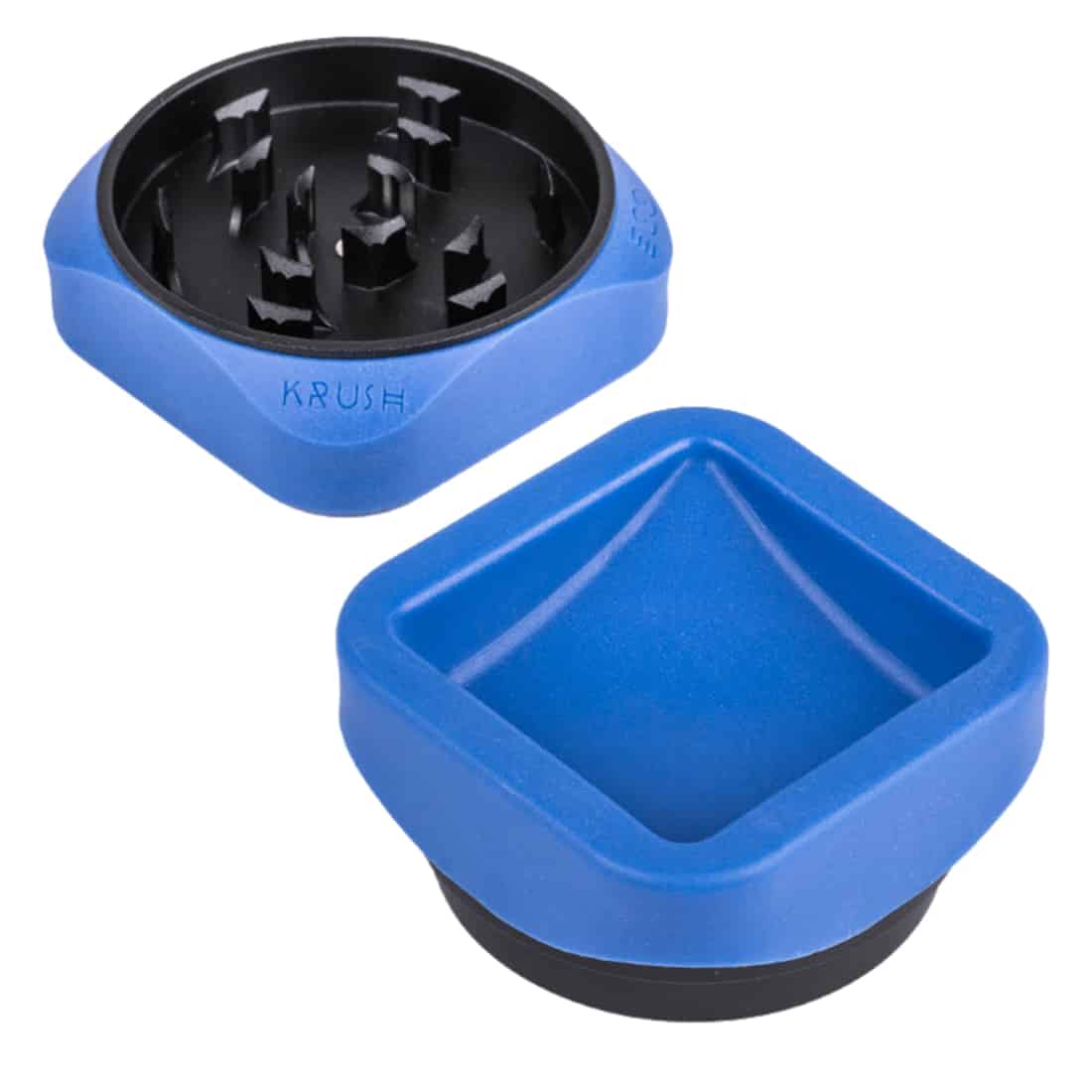 En blå, rund snusbeholder med en glat overflade og en mat finish. Den har en diameter på 54 mm og en lav profil. Et centralt placeret logo er trykt på låget i en kontrastfarve, hvilket skaber visuel interesse. Beholderens kanter er let afrundede, og der er synlige teksturer, der giver et godt greb.