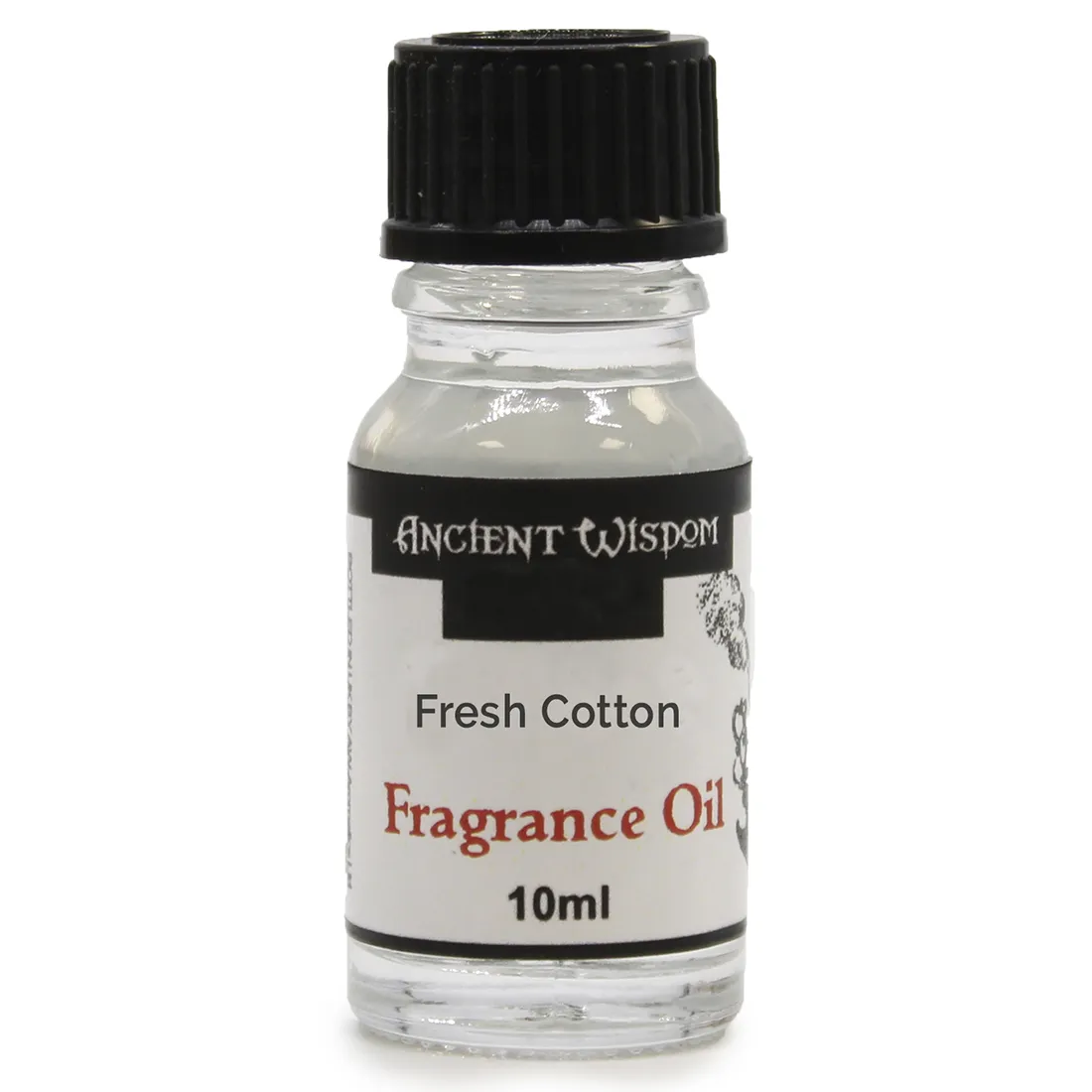 En 10 ml flaske med klar glas, som har en smal, cylindrisk form. Flasken er lukket med en sort plastikkap, der har en indvendig pipette til dosering. Etiket i bløde nuancer pryder flaskens front og viser detaljeret tekst om produktet. Baggrunden er lys, hvilket fremhæver flaskens klare glas og etikettens farver.