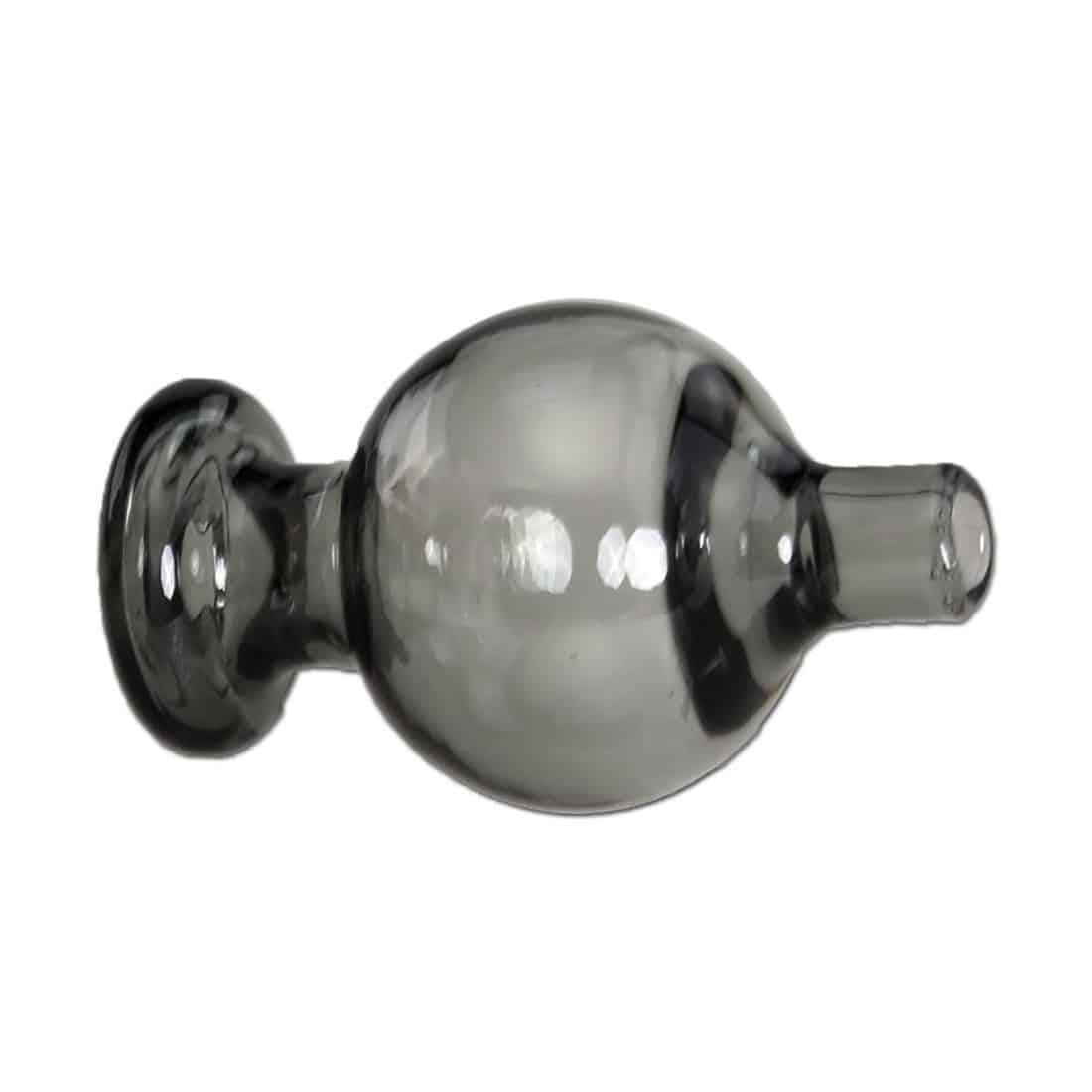 Sort carb cap i form af et blad med en glat, blank overflade. Det er fremstillet af glas og prydet med en grålige bobleformet struktur, der skaber kontrast. Diameteren måler 27 mm, og den spidse ende er designet til præcis luftstrøm. Det minimalistiske design har en elegant, moderne æstetik med en dyb sort farve.