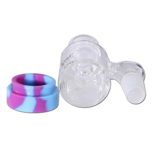 En sort bladformet genstand fremstår med en glat, blank overflade, der reflekterer lys. Den har en let buet struktur og er prydet med en subtil, mat tekstur langs kanten. Dimensionerne er kompakte, med en diameter på 86 mm. I midten findes en tydelig, rund åbning, der giver indtryk af funktionalitet. Farven er dyb og ensartet.