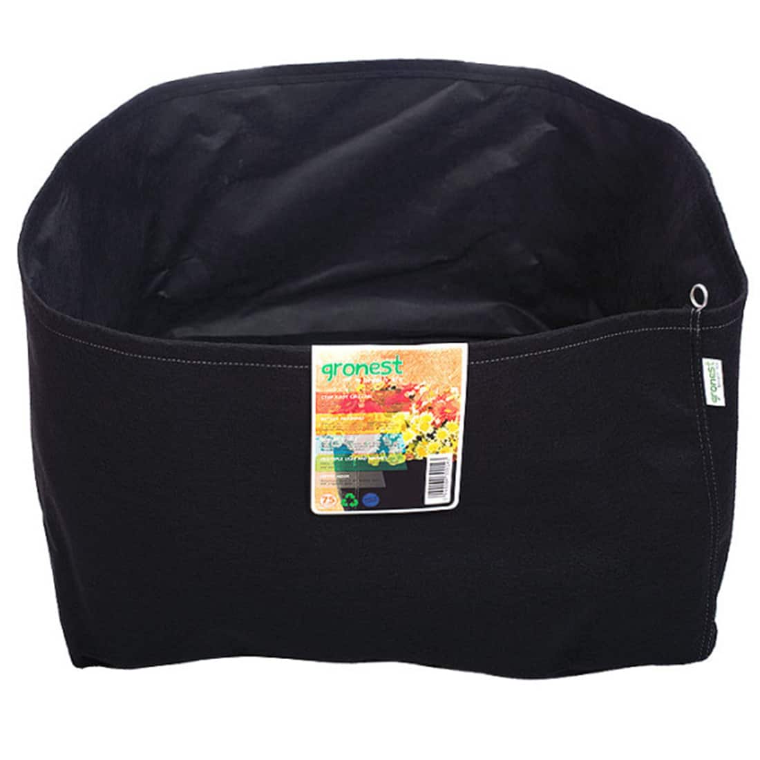 En grøn stofpotte med en kapacitet på 75 liter præsenterer sig med en blød, tekstureret overflade. Den har en cylindrisk form og er syet med robuste sømme, der sikrer holdbarhed. Potten har en enkel, ensfarvet grøn nuance, der giver et naturligt udtryk. Der er ikke synlige logoer eller dekorationer, hvilket bidrager til det minimalistiske design.