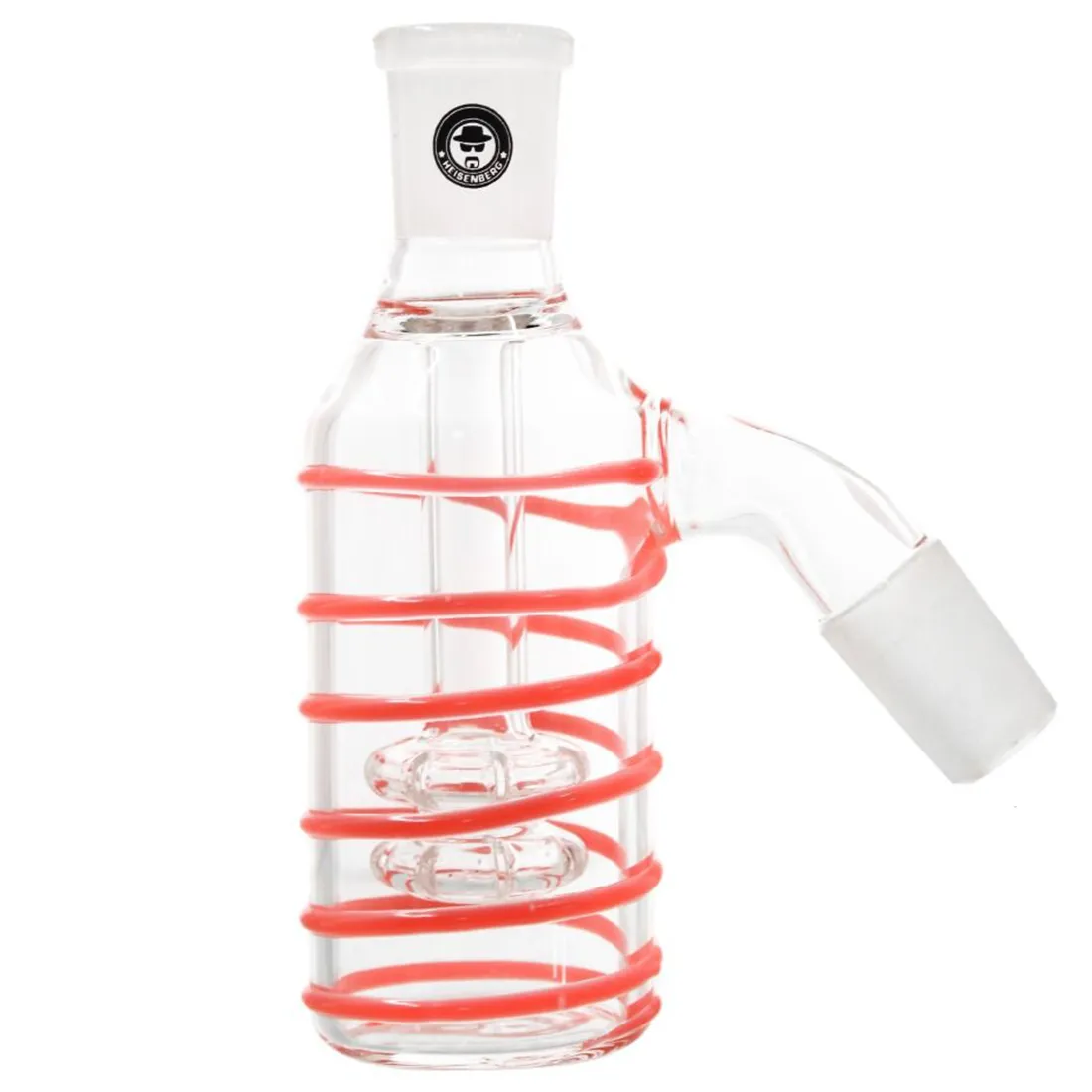 En rød, cirkulær glaskonstruktion pryder midten af kompositionen, omkranset af en sort, mat overflade. Den glatte, gennemsigtige struktur fremhæver et indviklet, geometrisk mønster indeni, der skaber en dybdeeffekt. Kanten er let buet, hvilket giver en organisk form. Refleksioner og lysglimt fremhæver de visuelle detaljer og skaber en dynamisk fornemmelse.