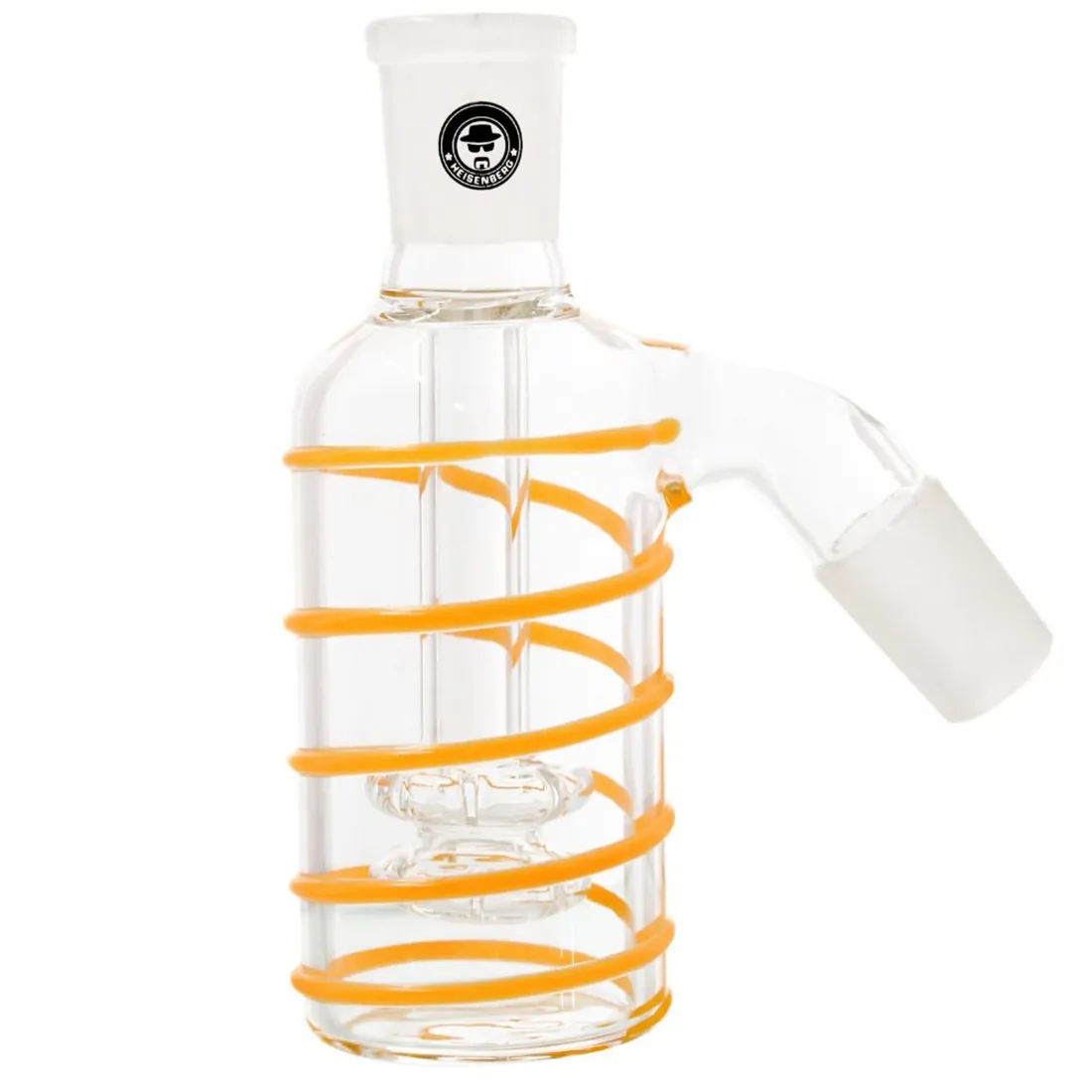 En cirkulær skive med en gul, glødende kant omkranser et centralt sort område. Den sorte flade prydes af et hvidt, stiliseret design, der forestiller et molekyle. Overfladen har en let glans, som skaber dybde, og refleksionerne fra lyset fremhæver de glatte linjer og konturer i designet. Kanten er ensartet og markerer en tydelig grænse mellem farverne.