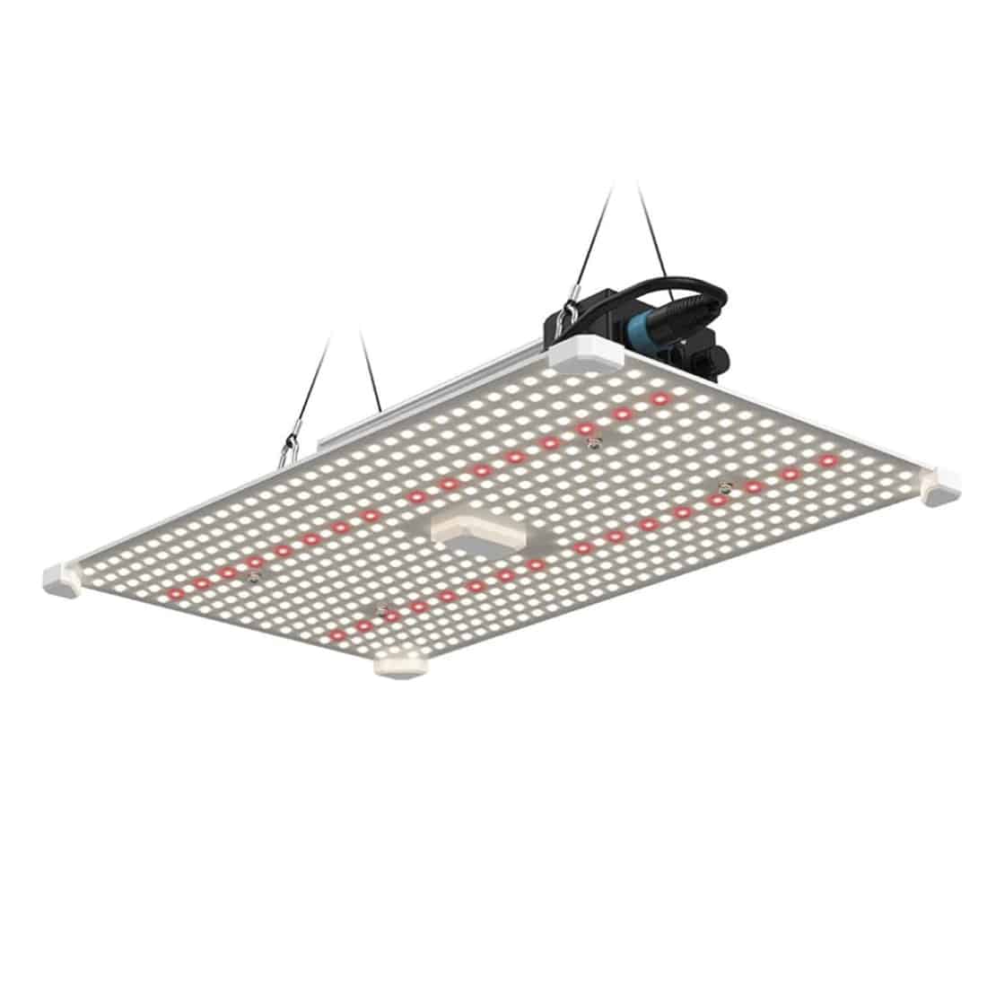 En sort LED lampe med en slank, moderne design. Den har en rektangulær form med en mat overflade, der giver et stilrent udseende. Lampens front er udstyret med en diffusor, der spreder lyset jævnt. Flere knapper til justering og en stikkontakt er placeret på siden, hvilket tilføjer funktionalitet til den minimalistiske æstetik.