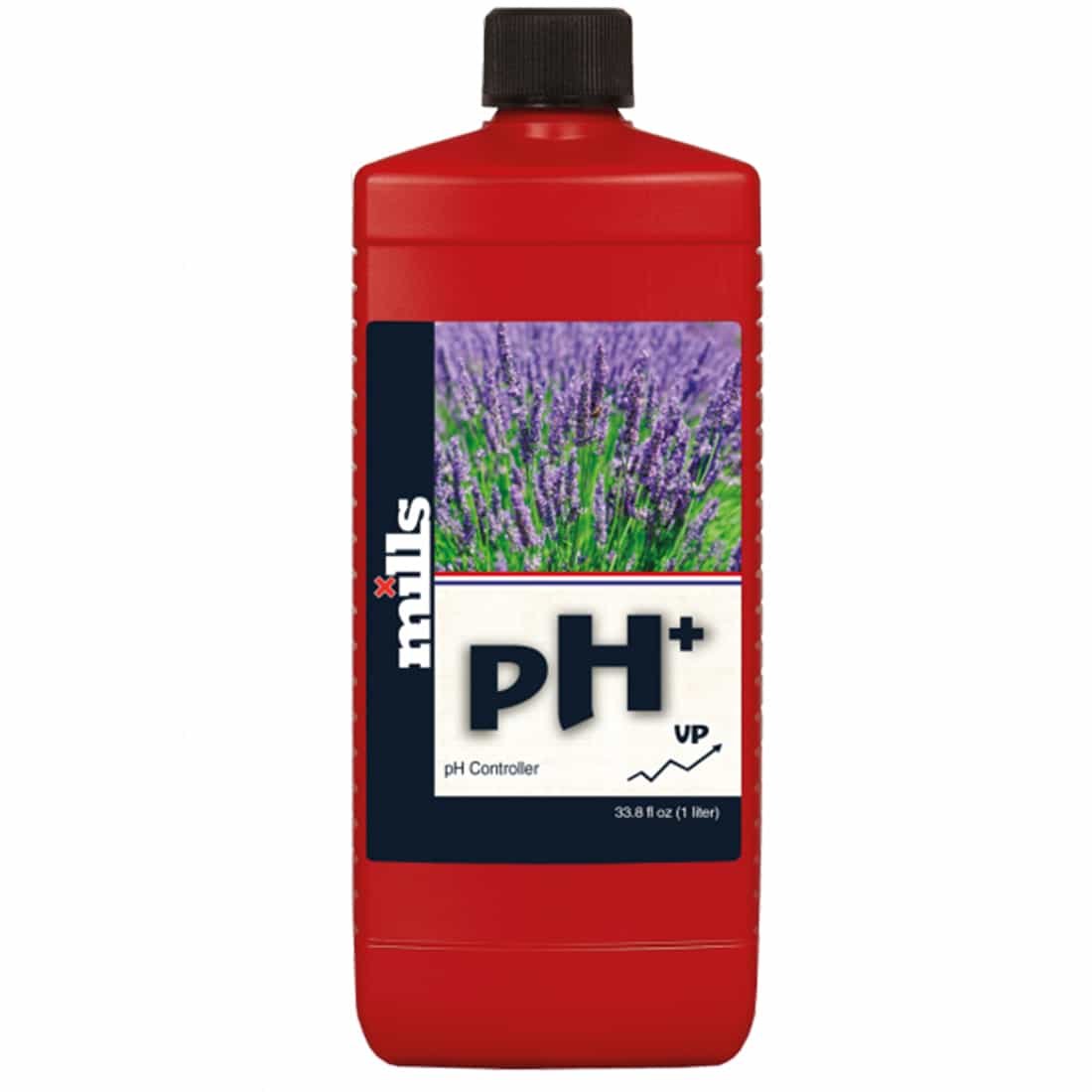 En klar, gennemsigtig plastflaske med en sort, skruehætte pryder synsfeltet. Flasken indeholder en lyseblå væske, der står i kontrast til det hvide etikett, som pryder flaskens front. Etiketten har sort skrift og indholdsinformation, samt et ikonisk symbol, der indikerer produktets anvendelse. Flasken har en slank, cylindrisk form og en glat overflade.