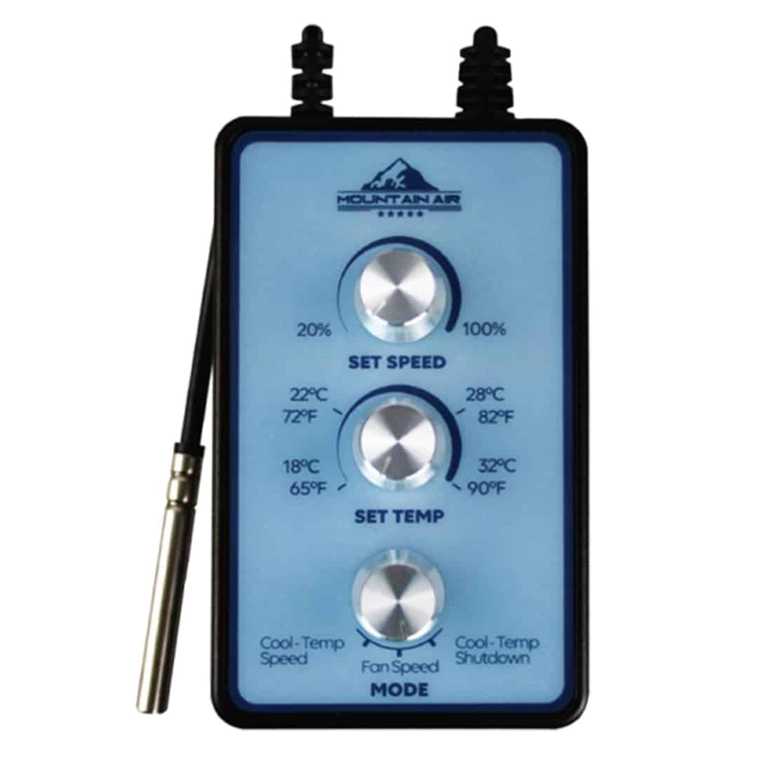 Viften har en rund, kompakt form med en diameter på 150 mm. Den er lavet af hvidt plastmateriale med en glat overflade. Bladene er aerodynamisk udformet, og der er en central motorhus med ventilationsåbninger. En sort ledning hænger ned fra en af siderne. Knapperne til betjening er placeret på fronten med tydelige symboler.