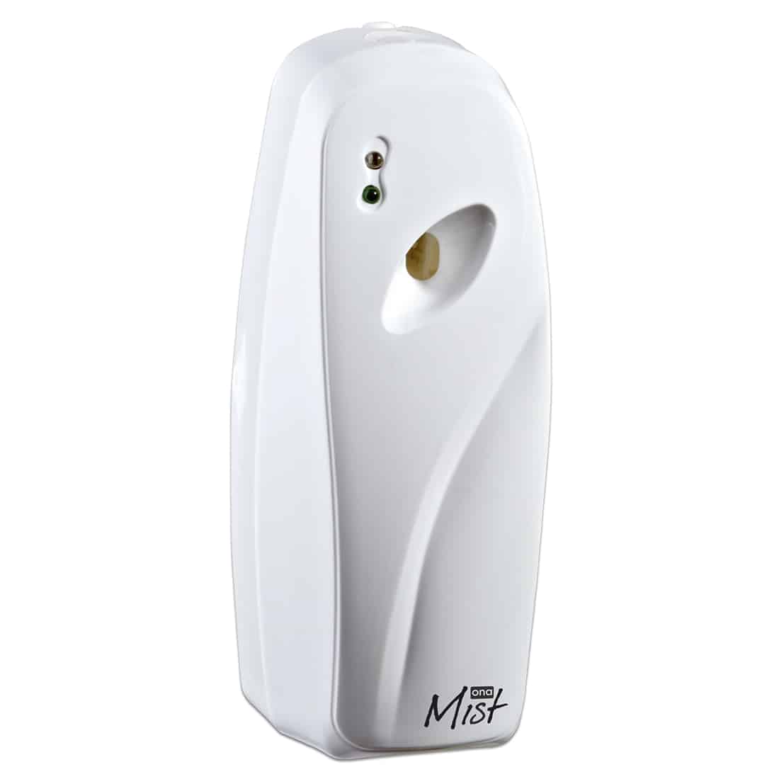 En dispenser i en slank, cylindrisk form, fremstillet af klart glas med en børstet metalpumpe. Den har en mat overflade og en let buet top, der giver et moderne udtryk. Farven er gennemsigtig, hvilket gør indholdet synligt. Pumpehovedet er udstyret med en rund knap, der er nem at betjene. Designet er enkelt og stilrent.