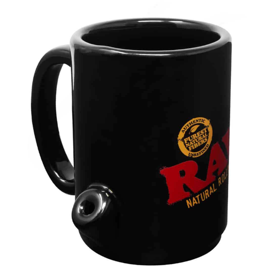 En keramisk krus med en glat, hvid overflade prydet af en sort tekst. Teksten, der står i en let buet skrifttype, læser "Wake Up and Bake Up". Krusets hank er stor og buet, hvilket giver et komfortabelt greb. Nederst er kruset let afrundet, hvilket tilføjer en blød form til designet.