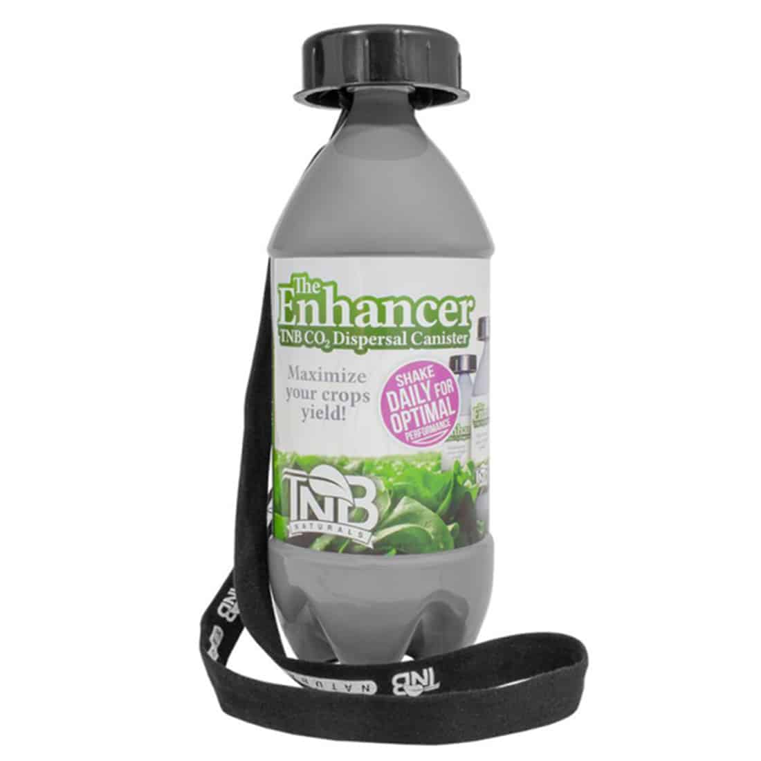 En firkantet beholder i klart plastik med en skruelåg i sort. Låget har en flad overflade med en let tekstur. Beholderen indeholder et hvidt, pulveragtigt stof, der fylder næsten hele indholdet. Etiket på fronten viser sort og grøn tekst samt grafiske elementer, der fremhæver produktinformation. Baggrunden er neutral, hvilket fremhæver beholderens detaljer.