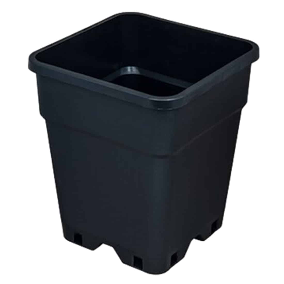 En firkantet potte med en mørk grå farve, fremstillet af keramik, præsenterer en glat og ensartet overflade. Potten måler 24 x 24 x 28 cm og har en stilren, moderne form. Der ses ingen synlige dekorationer, og kanterne er let afrundede. Bunden har et lille afløbshul, der er centreret for praktisk brug.