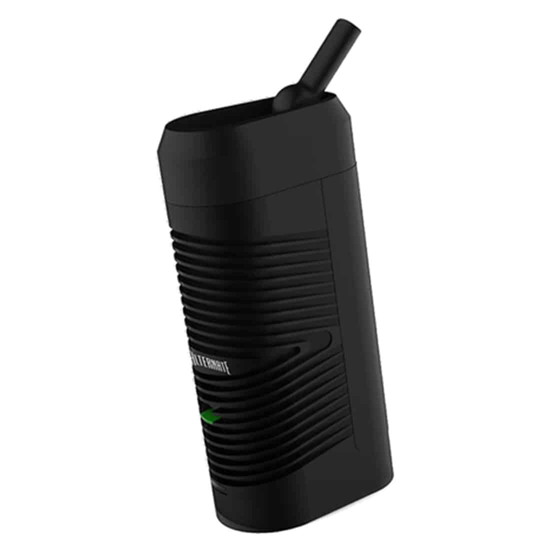 Vaporizerens ydre er udført i en kombination af mat og blankt sort plast, der skaber en moderne og stilren fremtoning. Den har en ergonomisk form med bløde kurver og en tydelig kontrolknap i sølvfarve. Foran er der en digital skærm, der viser temperatur og driftsstatus. En lille luftventilation findes øverst, hvilket tilføjer til det funktionelle design.