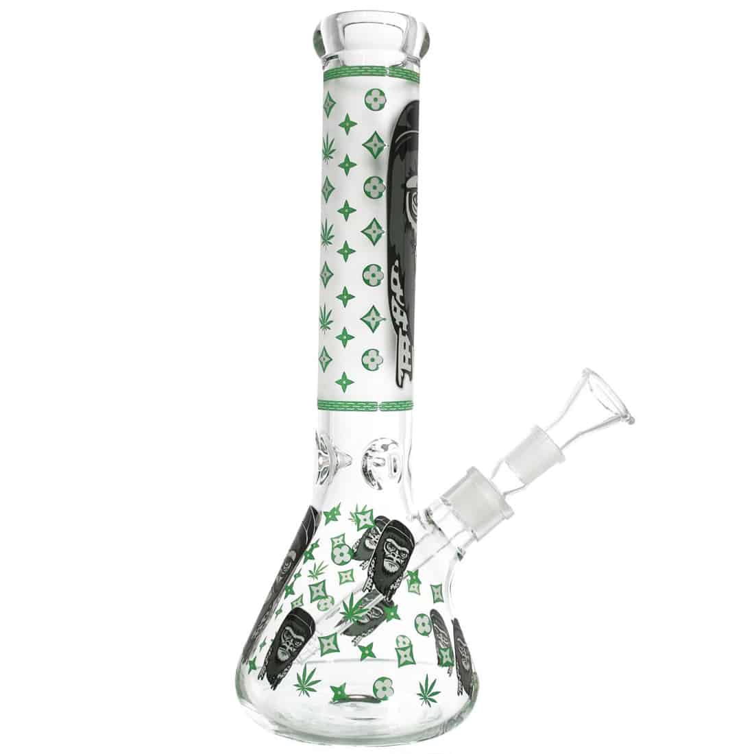 En grøn, glødende apefigur i en glat, plastisk overflade. Figuren er 35 cm høj og præsenterer detaljerede ansigtstræk med store, runde øjne og en åben mund. Hænderne og fødderne er proportionelt store, og kroppen har en let buet form. Den ensartede grønne farve giver en moderne, minimalistisk æstetik, der fremhæver dyrets legende karakter.