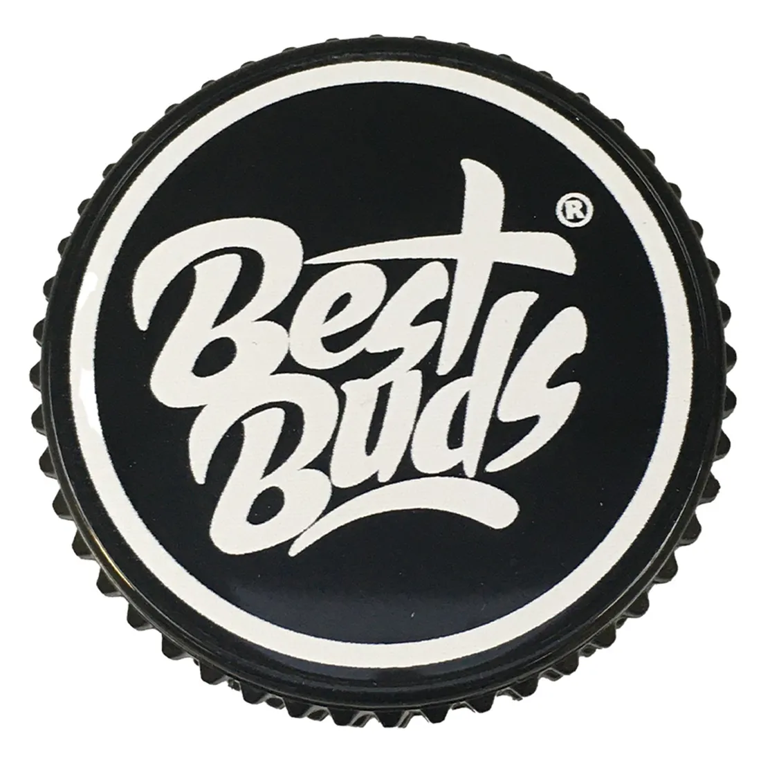 En transparent akryl grinder med en diameter på 53 mm. Overfladen er glat med en let skinnende finish. Grinderen har en rund form og er udstyret med skarpe tænder til effektiv formaling. Der er en lille åbning på toppen, der muliggør påfyldning, og en bundsektion til opsamling af det malede materiale. Farven er klar, hvilket giver et moderne udtryk.