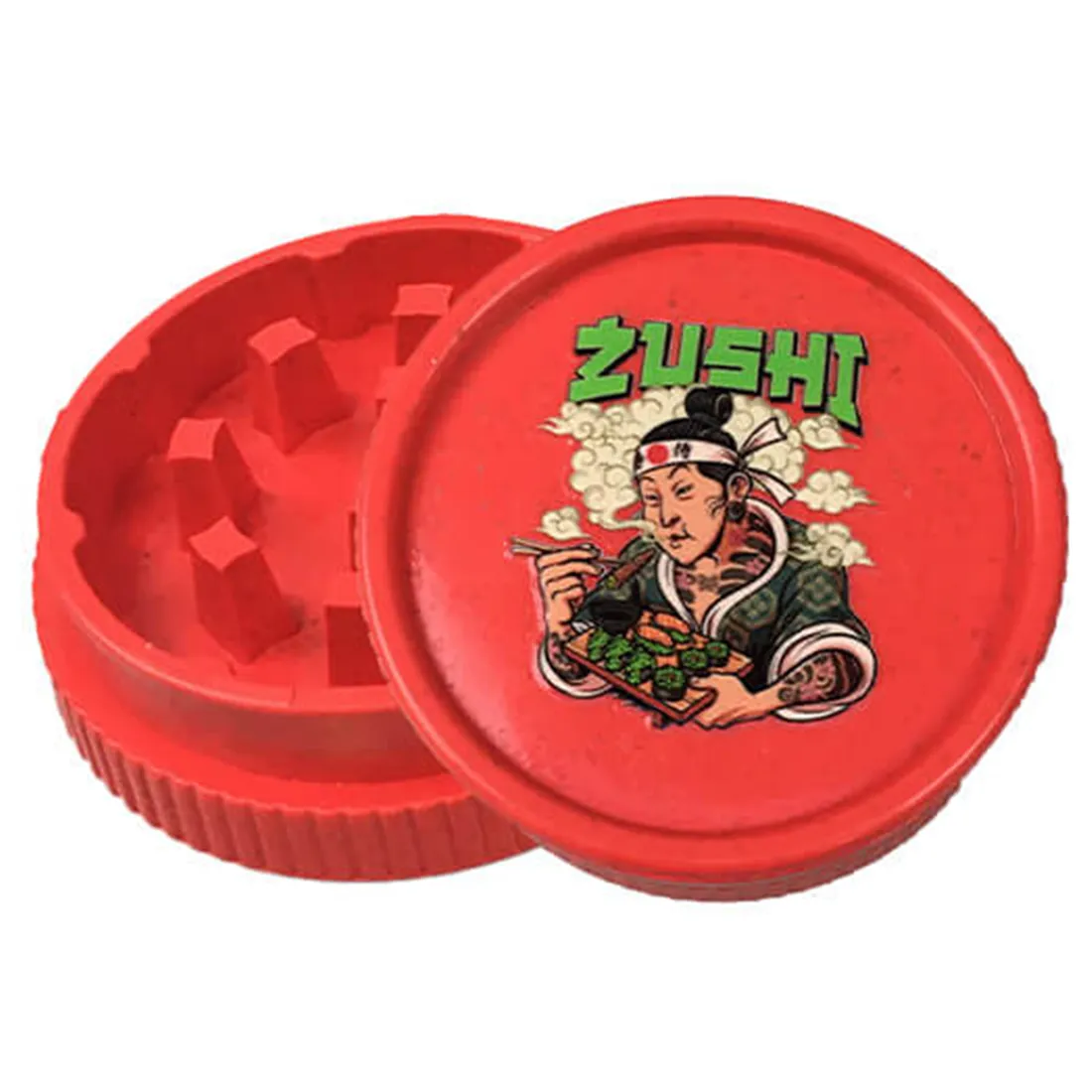 En rund, kompakt kværn med en diameter på 53 mm. Den er udført i mat sort metal med en fin, børstet overflade. Låget har et indgraveret mønster, der giver et struktureret greb. Indersiden har skarpe tænder til kværning, og en finmasket skærm adskiller det kværnede materiale fra det grove, hvilket skaber en effektiv opbevaring.