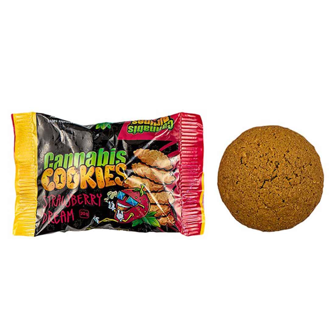 En runde småkager præsenterer sig med en gyldenbrun overflade, der er let sprød. De har et tydeligt mønster af små revner og en let glinsende finish. Toppet med et lag af lyserød jordbærglasur, der er jævnt fordelt, og drysset med små, farverige perler, der tilføjer tekstur og visuel interesse. Farverne er varme og indbydende.