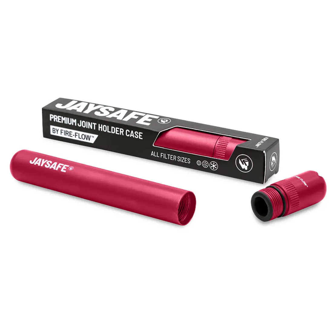 En rød jointtube, 110 mm lang, med en glat og skinnende overflade. Tuben har en cylindrisk form og er lavet af plastmateriale. I den ene ende findes en skrueprop, der sikrer en tæt lukning. Overfladen prydes af en subtil tekstur, der giver et godt greb, mens farven fremstår ensartet og livlig.