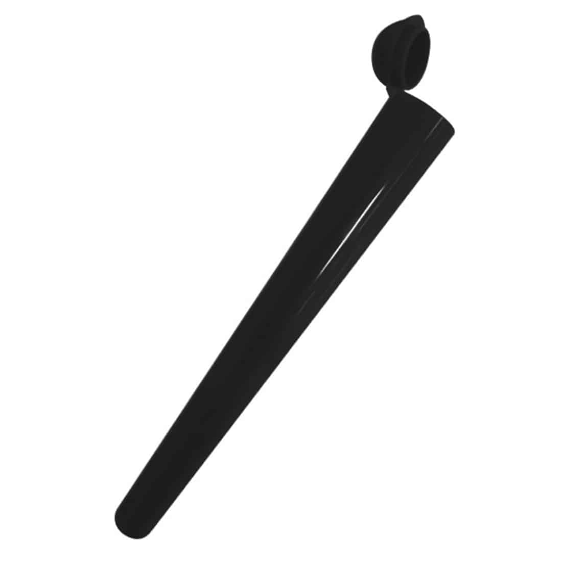 Et sort akryl hylster i en cylindrisk form med en diameter på 114 mm præsenterer sig med en glat, skinnende overflade. Hylsterets kanter er præcist skåret, hvilket giver et moderne og minimalistisk udseende. Ingen synlige mærker eller teksturer forstyrrer den ensartede flade, hvilket fremhæver materialets elegance og holdbarhed.