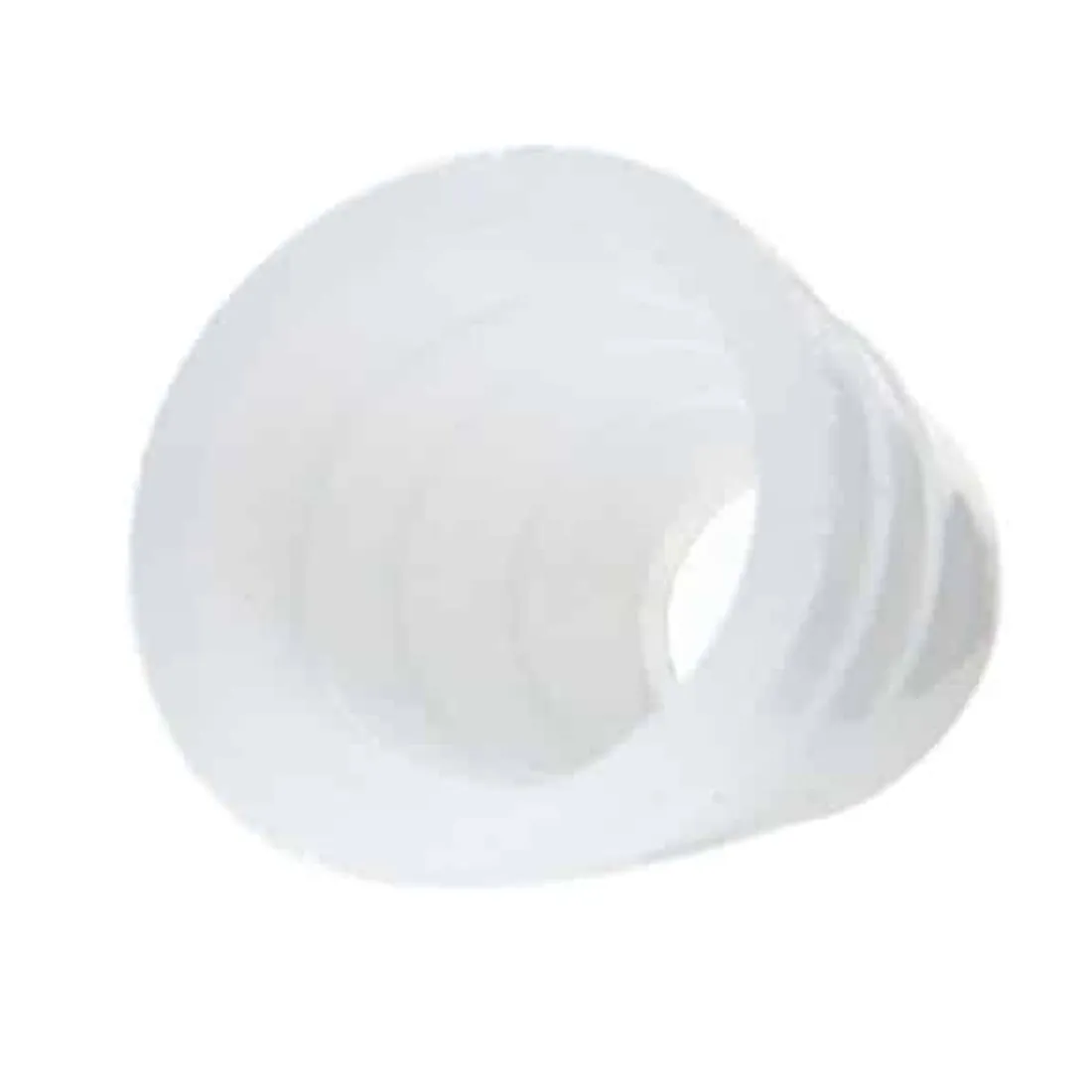 Gummiadapteren er cylindrisk med en mat overflade og en blød tekstur. Den har en sort farve med en glat kant og en indvendig åbning, der er tilpasset små merskumshoveder. Adapterens form er funktionel, hvilket understøtter en sikker tilslutning. Der er ingen synlige knapper eller symboler, og den fremstår enkel i designet.