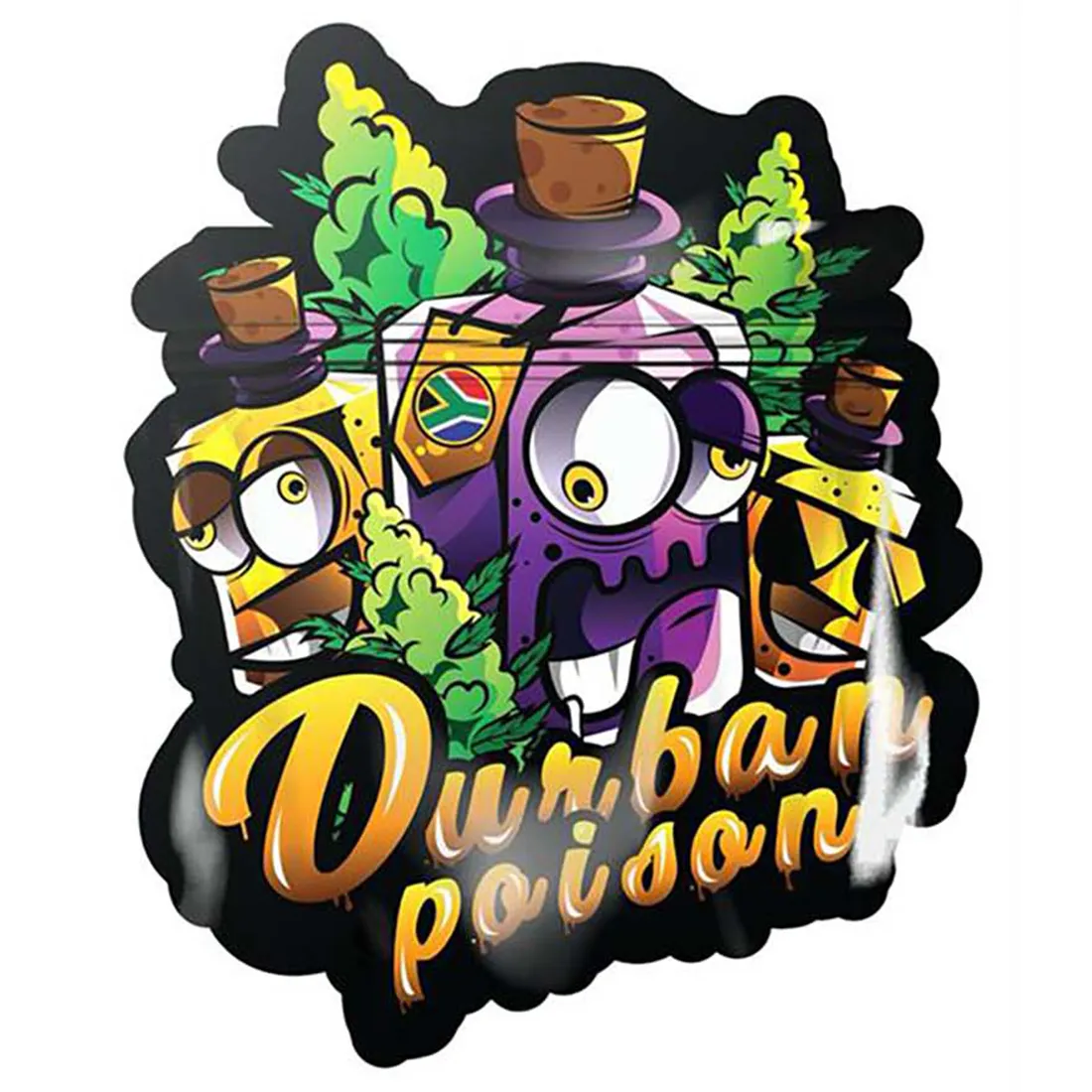 Mylarposen har en glinsende overflade i sølvfarve, der reflekterer lys og skaber dybde. Den er rektangulær med en størrelse på 105 x 110 mm, og har en tætsluttende lukning øverst. Fronten prydes af grafiske elementer og tekst i farverne sort og gul, som kontrasterer med den metalliske baggrund. Mønsteret og skrifttypen tilføjer visuel interesse.