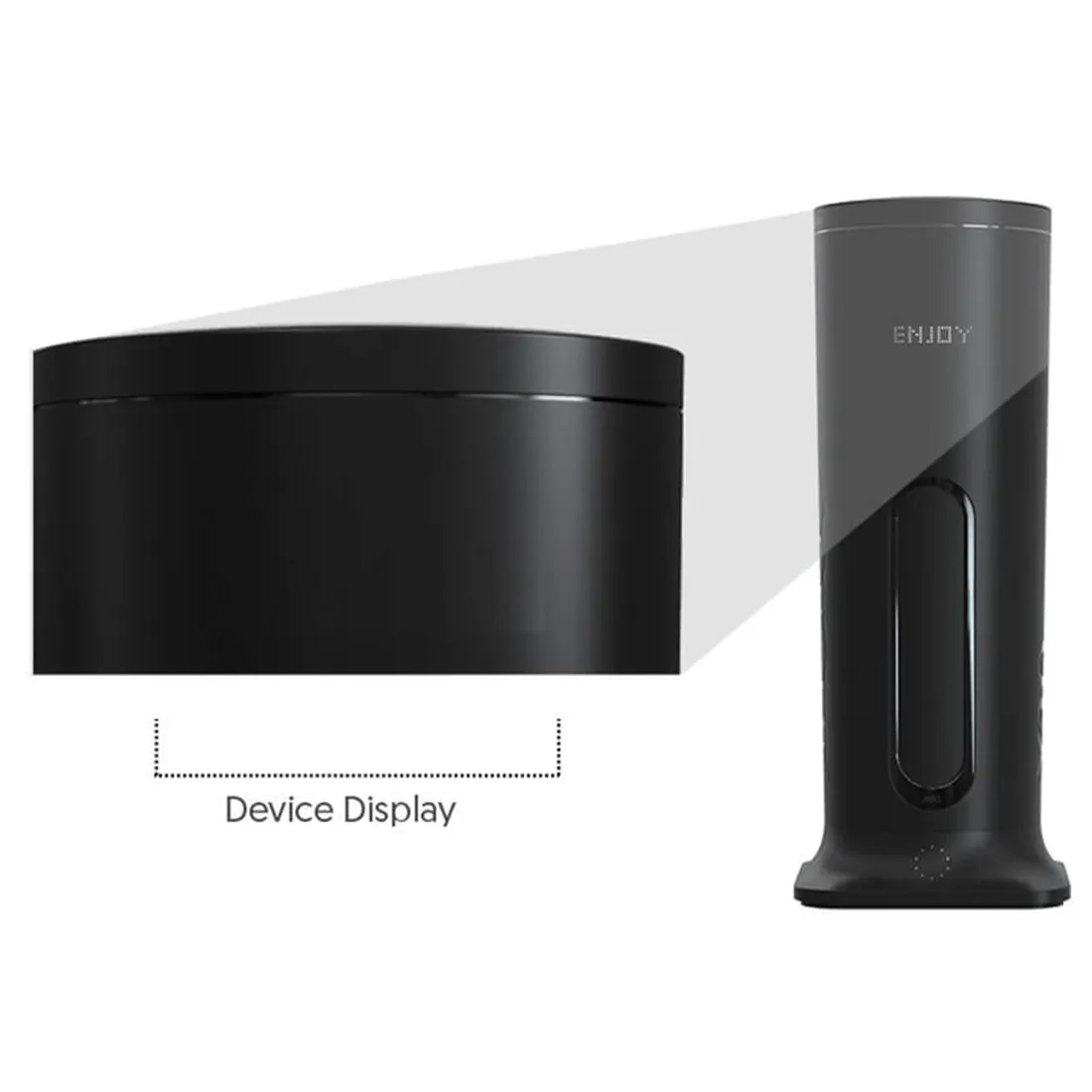 En kompakt enhed i grå plastik med en glat overflade, der har en cylindrisk form. Øverst er der en rund åbning med en gennemsigtig låg, som viser indholdet. En digital skærm er placeret foran, med tydelige tal og symboler. En række knapper ligger under skærmen. Enheden har en firkantet bund, der giver stabilitet.