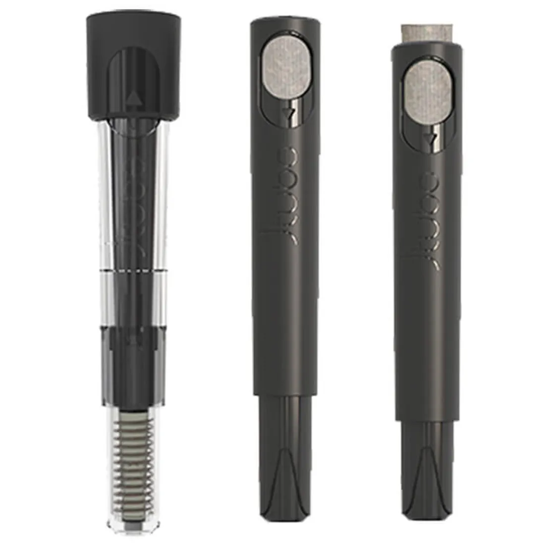 Jroll X10 fremstår i et kompakt design med en glat, sort plastoverflade. På forsiden er der en stor, rund knap i metal, der dominerer, samt flere mindre knapper med tydelige symboler. En gennemsigtig beholder øverst giver mulighed for visning af indholdet, mens en bred åbning letter adgangen. En diskret LED-indikator lyser ved betjening.