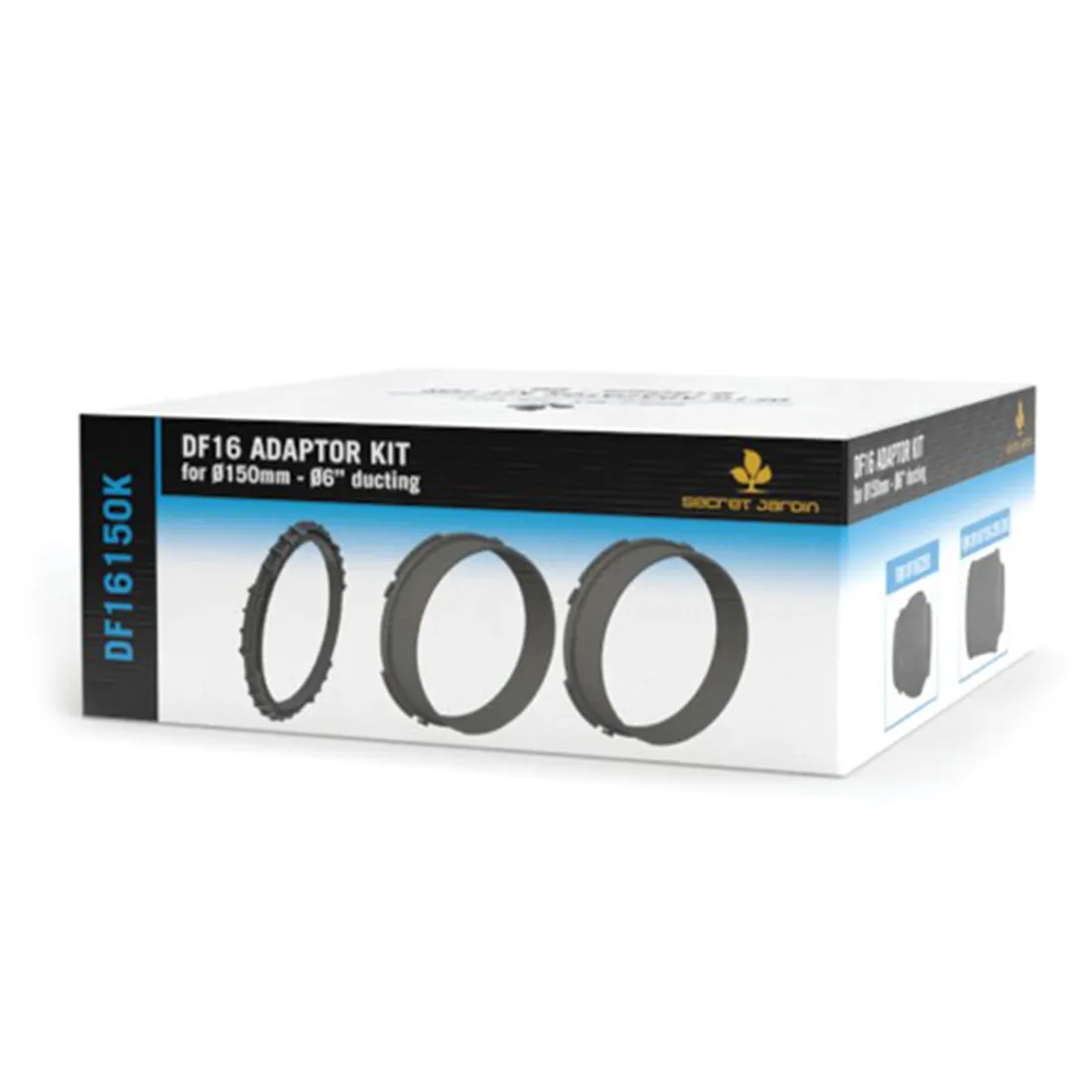 Adapterkittet præsenterer sig med en sort plastisk base, som har en glat overflade. Der er to runde, hvide kontakter placeret på fronten, flankeret af små, firkantede åbninger. Kittet inkluderer en fleksibel gummislange, der er grå og har en struktureret overflade. Elementerne er arrangeret symmetrisk, hvilket giver et kompakt og funktionelt udseende.