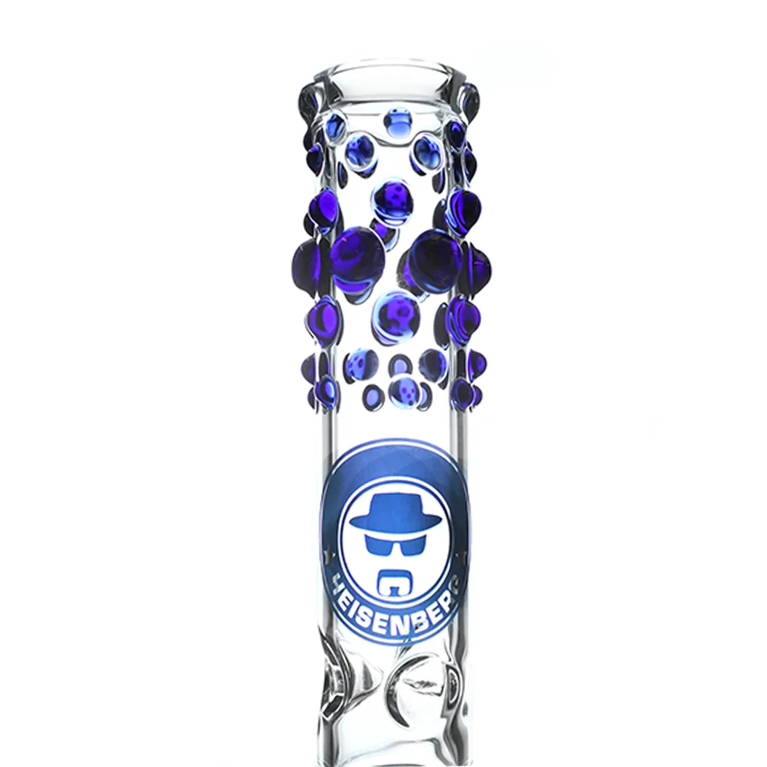 En høj, klar glasbeholder med en bred fod og en snæver hals pryder overfladen. Beholderen har en kompleks struktur med tolv arme, der strækker sig ud fra midten, hver med finmasket perkolator. Overfladen glitrer let i lyset, og der ses en let buet form, der giver en elegant silhuet. Det transparente glas afslører indholdet inden i.