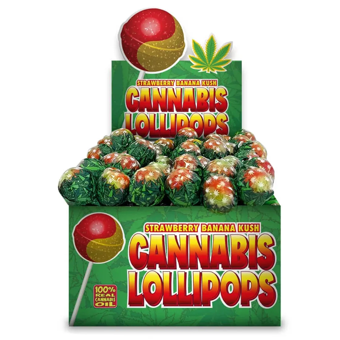 Lollipops præsenterer en klar, gylden farve med en let glinsende overflade. De har en rund form, der er typisk for sukkervarer, og er dekoreret med fine, hvide striber. Hver lollipop har en solid, hvid stok, der er let buet i enden. Overfladen giver et indtryk af blødhed og en sød, frugtagtig aroma.