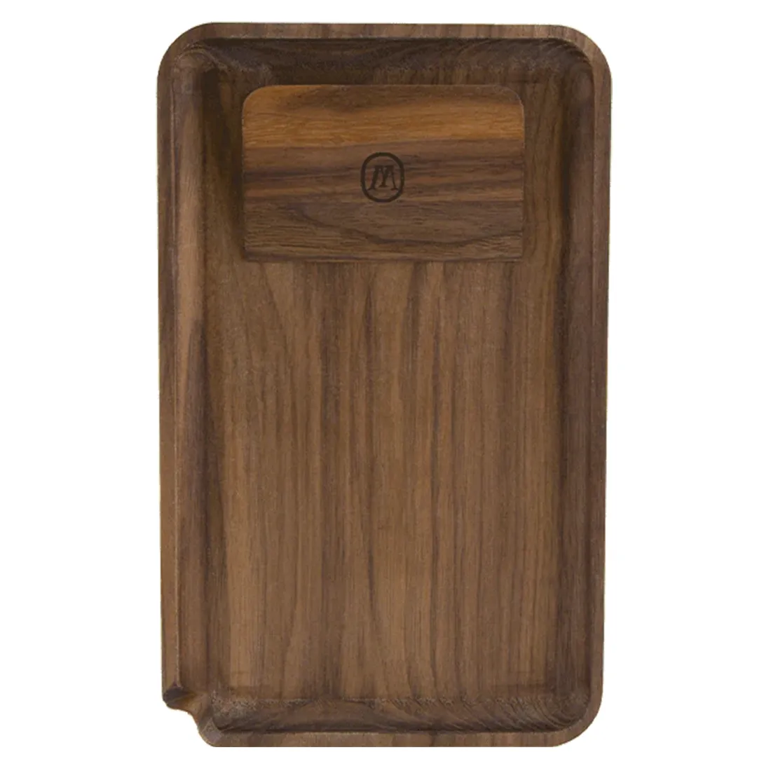 En rektangulær skæreflade i lyst træ med en glat overflade og naturlige årer pryder midten. Kanten er let hævet, hvilket skaber en diskret ramme. Træets varme toner spænder fra lyse beige til let gyldne nuancer, hvilket tilføjer en organisk følelse. Ingen synlige knapper eller symboler pryder fladen, der fremstår enkel og elegant.