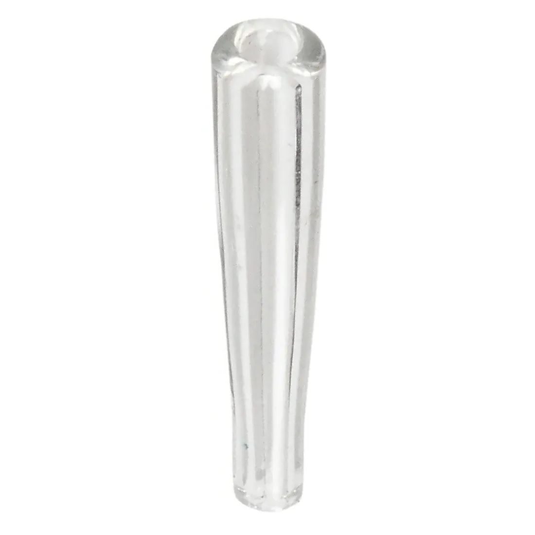 En klar glaskonstruktion med en diameter på 40 mm præsenterer sig med en glat og skinnende overflade. Den cylindriske form er ensartet, og kanterne er præcist skåret, hvilket giver et skarpt udseende. Der er ingen synlige imperfektioner, og glasset fremstår gennemsigtigt med en let reflekterende kvalitet, der fanger lyset.