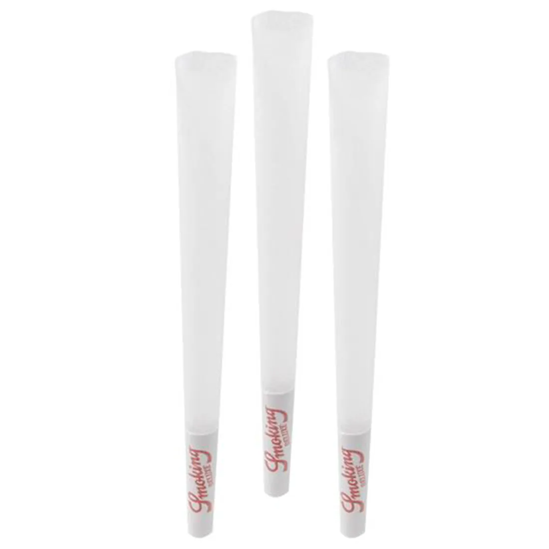 Ruller med koniske papir er samlet i en papæske. Æsken har en mat sort overflade med hvid tekst, der angiver produktets navn og antal. Papiret er hvidt med en let gennemsigtig struktur, mens kanten er glat og jævnt skåret. Indholdet er pakket i bundter, som er synlige gennem åbningen i æsken.