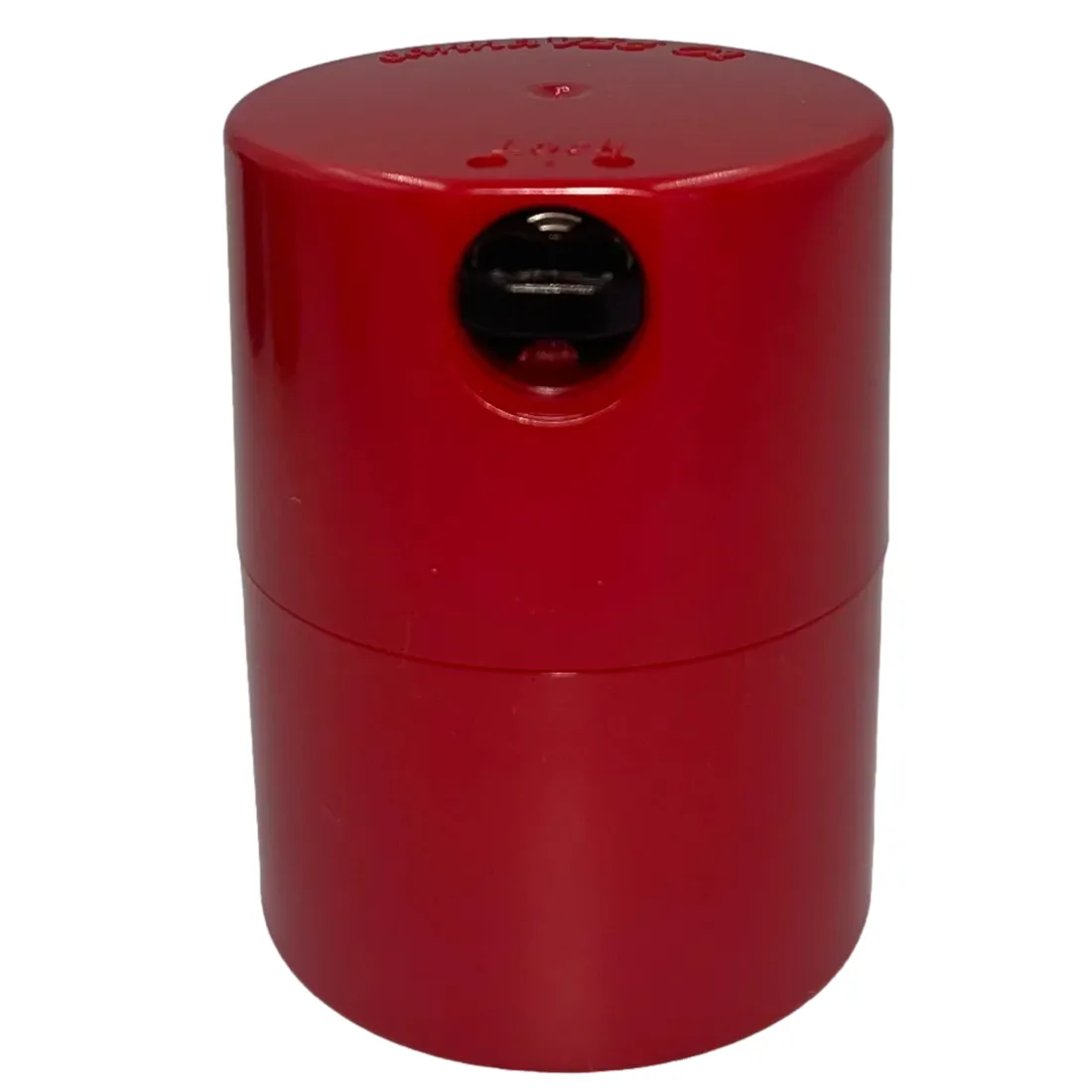 En rød, cylindrisk beholder med en glat overflade og en kapacitet på 290 ml. Toppen har en skrueåbning med en tætsluttende låg, der sikrer, at indholdet forbliver friskt. Beholderens form er strømlinet, og den har en blank finish, der reflekterer lys. Ingen synlige etiketter eller markeringer pryder overfladen.