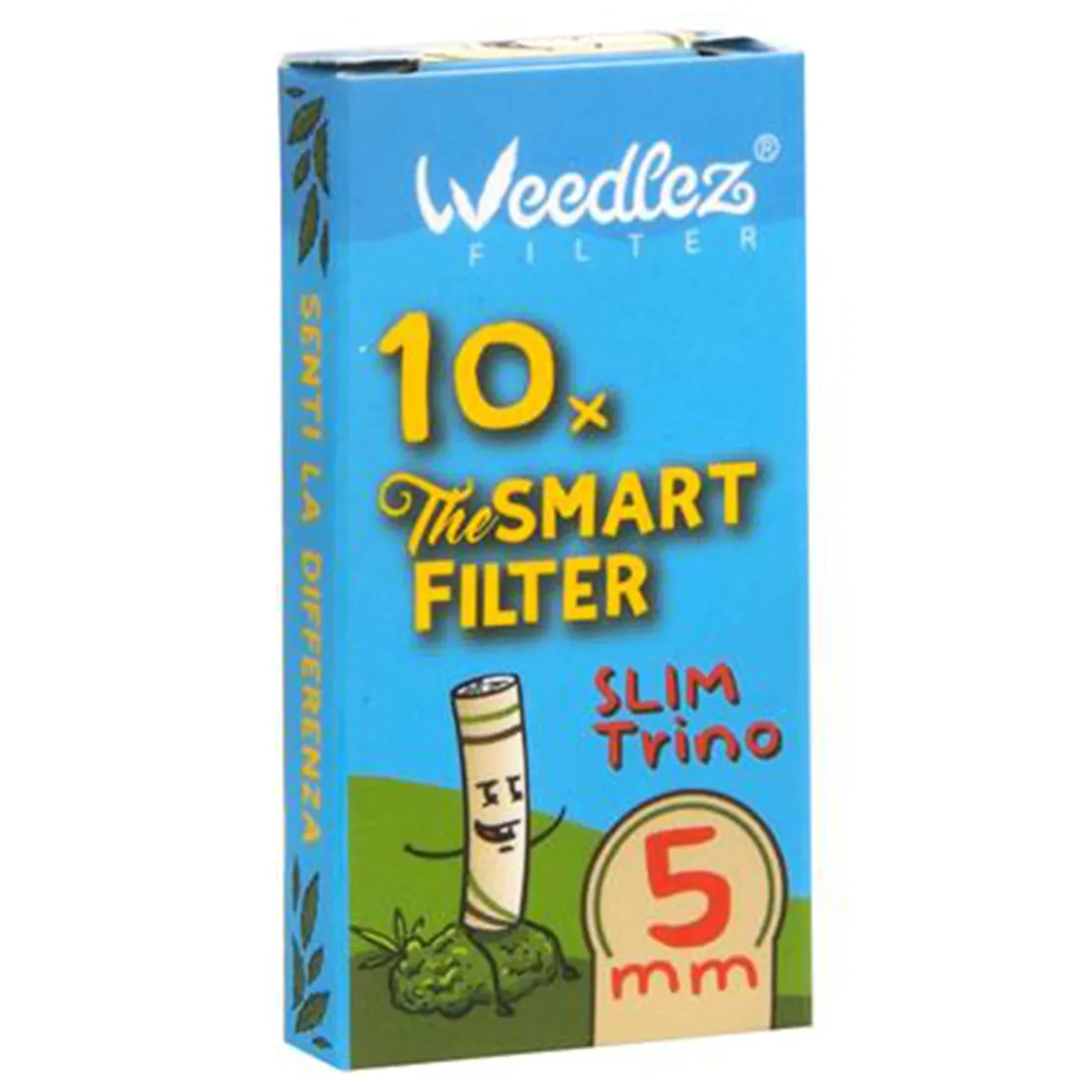 En pakke indeholder ti slanke, 5 mm tykke papirstrimler. Strimlerne er hvide med en let glans og en glat overflade, der fremhæver deres fine kvalitet. Hver strimmel har en ensartet længde og bredde, og de er samlet i en praktisk, gennemsigtig plastikpakke, der viser indholdet klart. Pakken har en farverig etikette med tekst og symboler, der angiver produktdetaljer.