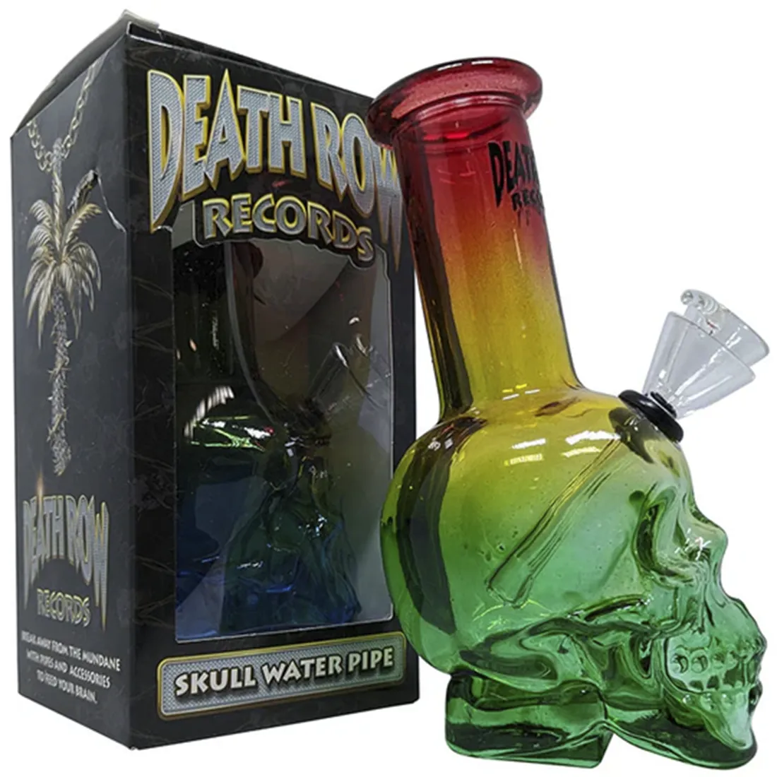 Death Row Records - Skull Bubbler Rasta Bong 15 cm