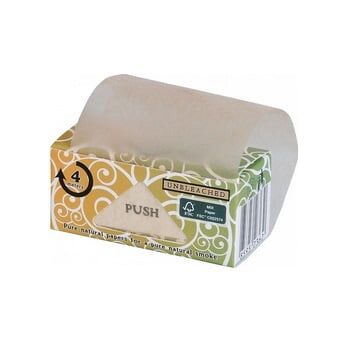 Greengo Slim Rolls Meterpapir-pakken byder på 4 ublegede filtre, hver med en "PUSH" etiket på en hvid flig, ideel til dem, der værdsætter Greengos naturlige kvalitet.