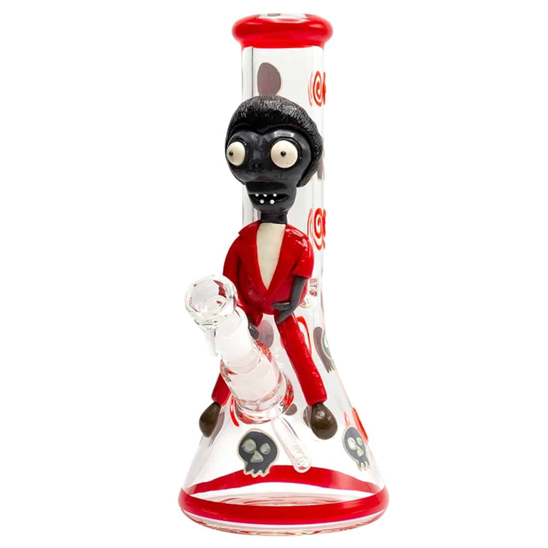 En høj, cylindrisk glasbeholder med en glat overflade og en klar, transparent struktur. Beholderens øverste del har en bred åbning, mens bunden er flad. Indvendigt er der et skelet-lignende mønster i en lysende, fluorescerende farve. Den samlede højde er 32 cm, hvilket giver en elegant og moderne fremtoning.