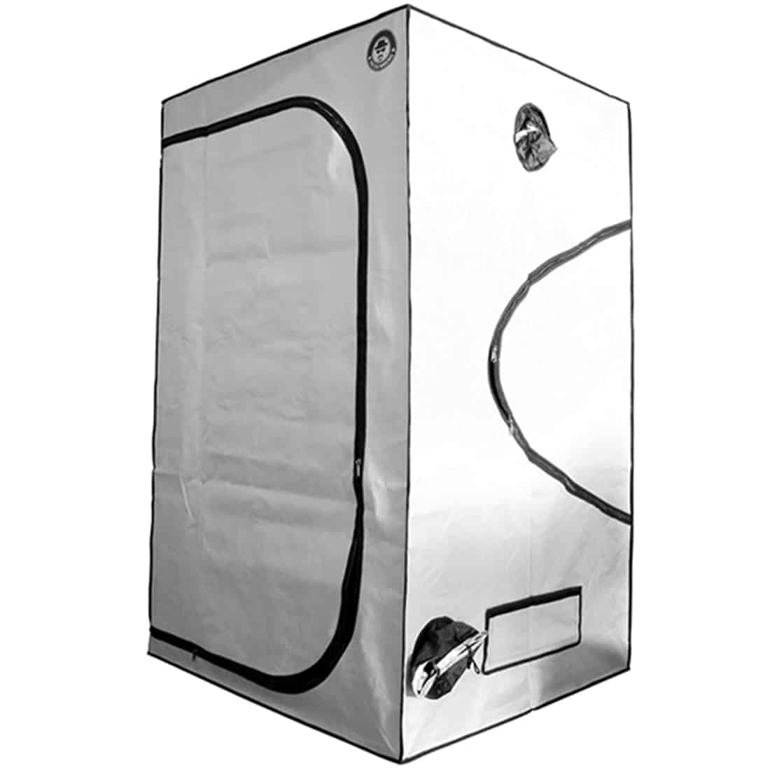 Et hvidt grotelte med dimensionerne 120 x 120 x 200 cm. Teltet har en enkel, rektangulær form med en spidst top, der skaber en klassisk teltsilhuet. Materialet fremstår glat og vandafvisende. Indgangen er forsynet med en lynlås, og teltet har synlige sømme i kontrastfarve. Det står på en græsplæne, hvilket fremhæver dets hvide overflade.