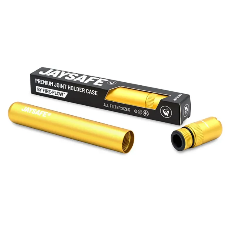 En guldfarvet jointtube med en længde på 110 mm. Overfladen har en glat, skinnende tekstur, der reflekterer lys. Tubens form er cylindrisk med en lige, ensartet struktur. Der er en diskret åbning i den ene ende, og den anden ende er lukket. Ingen synlige logoer eller skrift pryder overfladen.