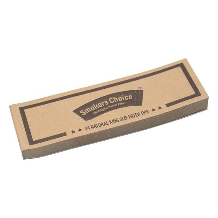 En pakke med Smokers Choice Natural King Size filterspidser, i brun, giver en glat og tilfredsstillende oplevelse.