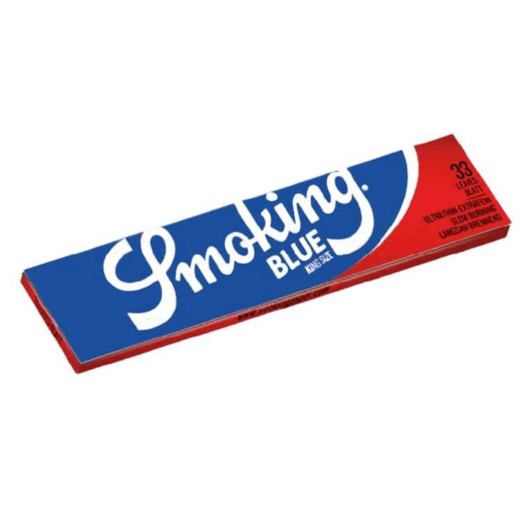 Smoking Blue King Size Jointpapir. Pakke med papirark til rygning. Ultratynde, langsomt brændende.