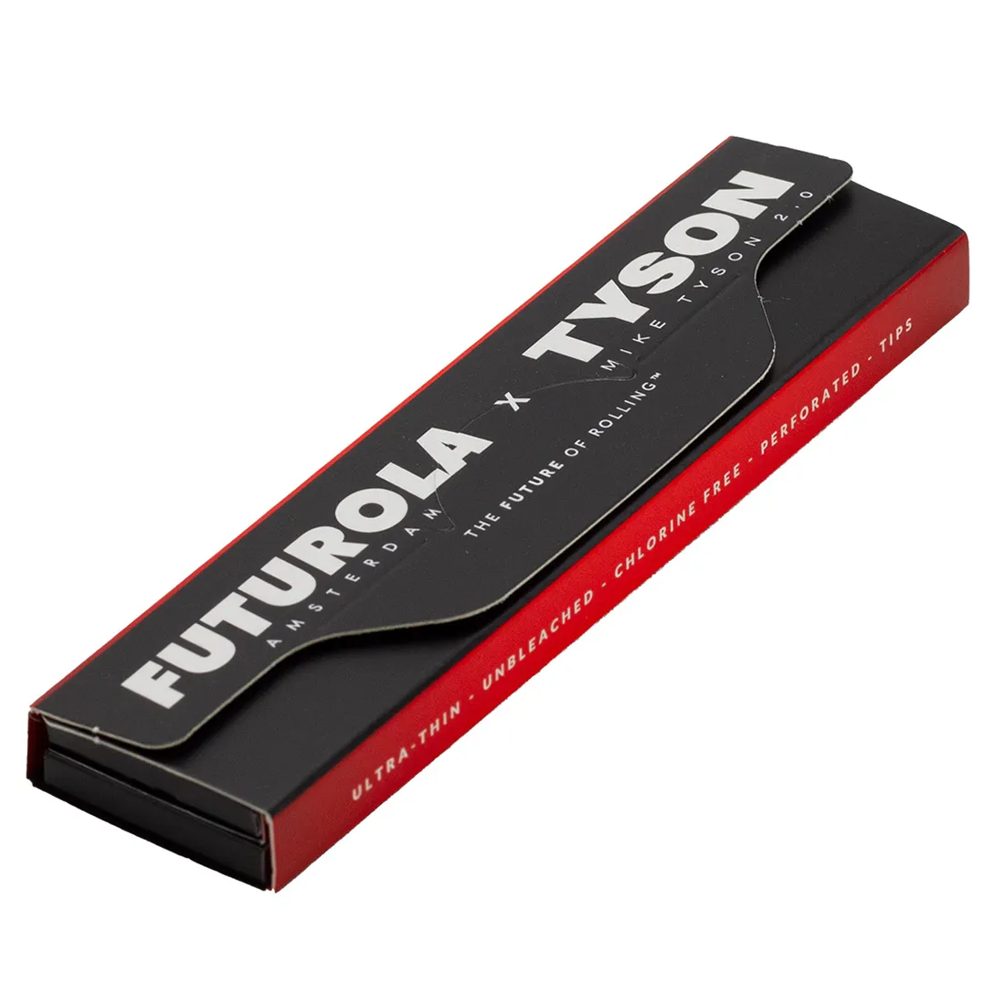 Rullepapir i en pakke med en mat, brun farve præget af en let tekstur. Papiret er ubleget og præsenteres i en langstrakt, rektangulær form. På pakken er der trykt sort tekst med oplysninger om produktet. Indholdet inkluderer tips til rullning, der er synligt i den åbne ende. Pakken har en lukning i top, der sikrer opbevaring.