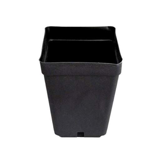 En firkantet potte med mål på 16x16x23 cm præsenterer sig i en mat, glat overflade, der har en lys grå farve. De lige linjer og skarpe hjørner giver et moderne udtryk. Potten har en simpel design uden mønstre eller dekorationer, hvilket fremhæver dens funktionalitet og alsidighed. Bunden er flad og stabil.